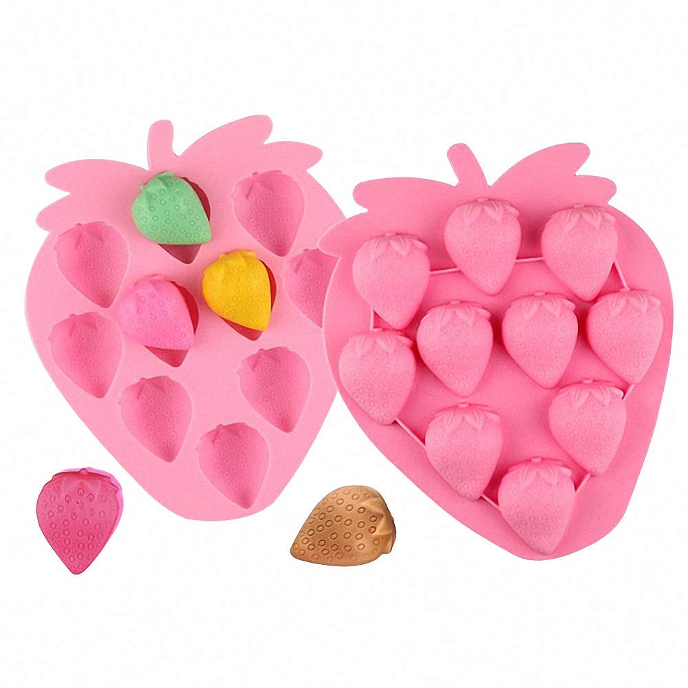 2Pcs Strawberry Ice Cube Tray, Strawberry Silicone Molds Set For Chocolate Candy Cake Cupcake Soap Baking Jello Cookie Wax Crayo