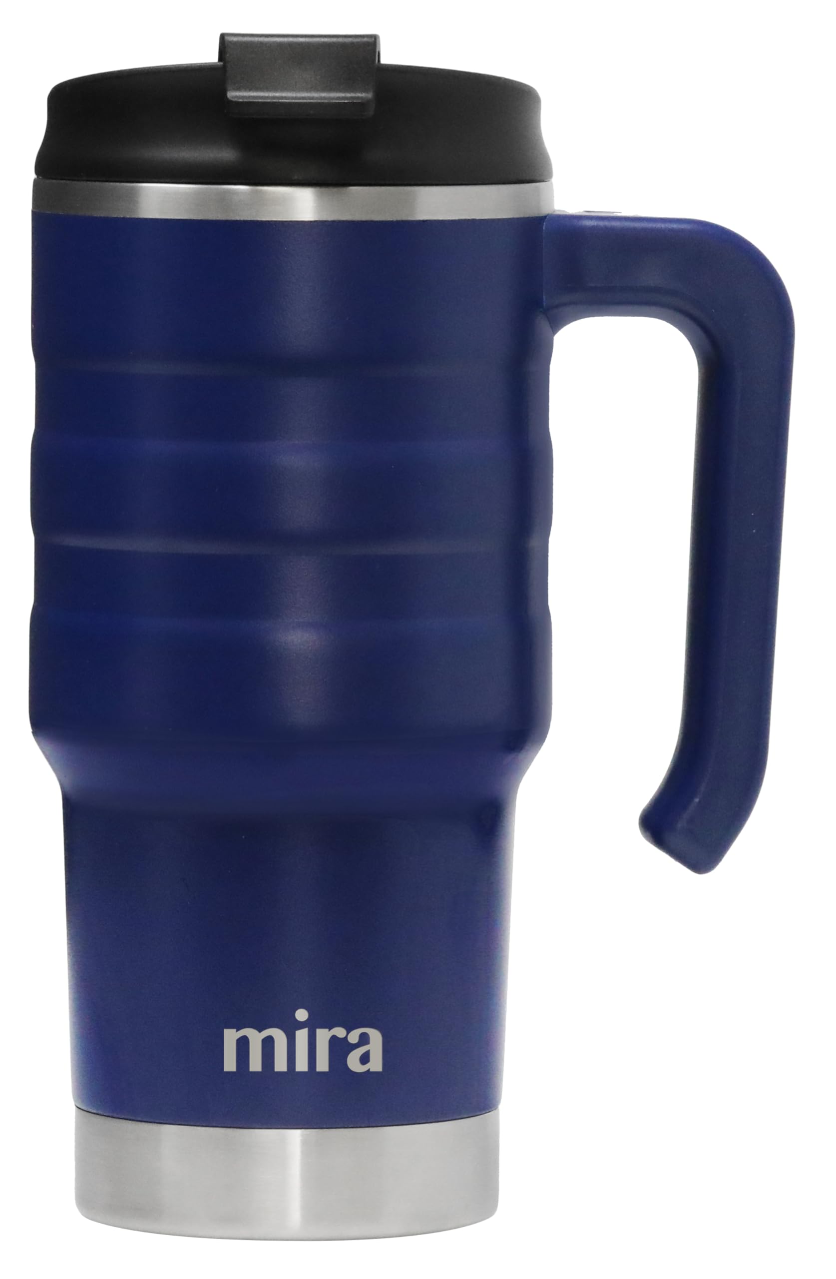 MIRA 20 oz Insulated Travel Mug  Stainless Steel Coffee Cup with SpillProof Flip Lid & Handle  Hot/Cold Car Tumbler  Marine