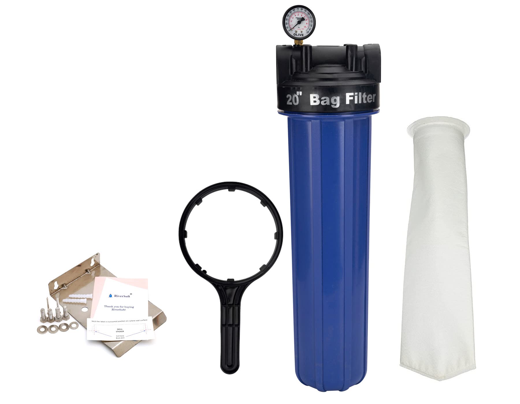 Riversoft Afb20 Sediment Filter Assembly | 5 Micron Filter Bag | 20Inch Mainline Filter | Pp Housing (Blue)