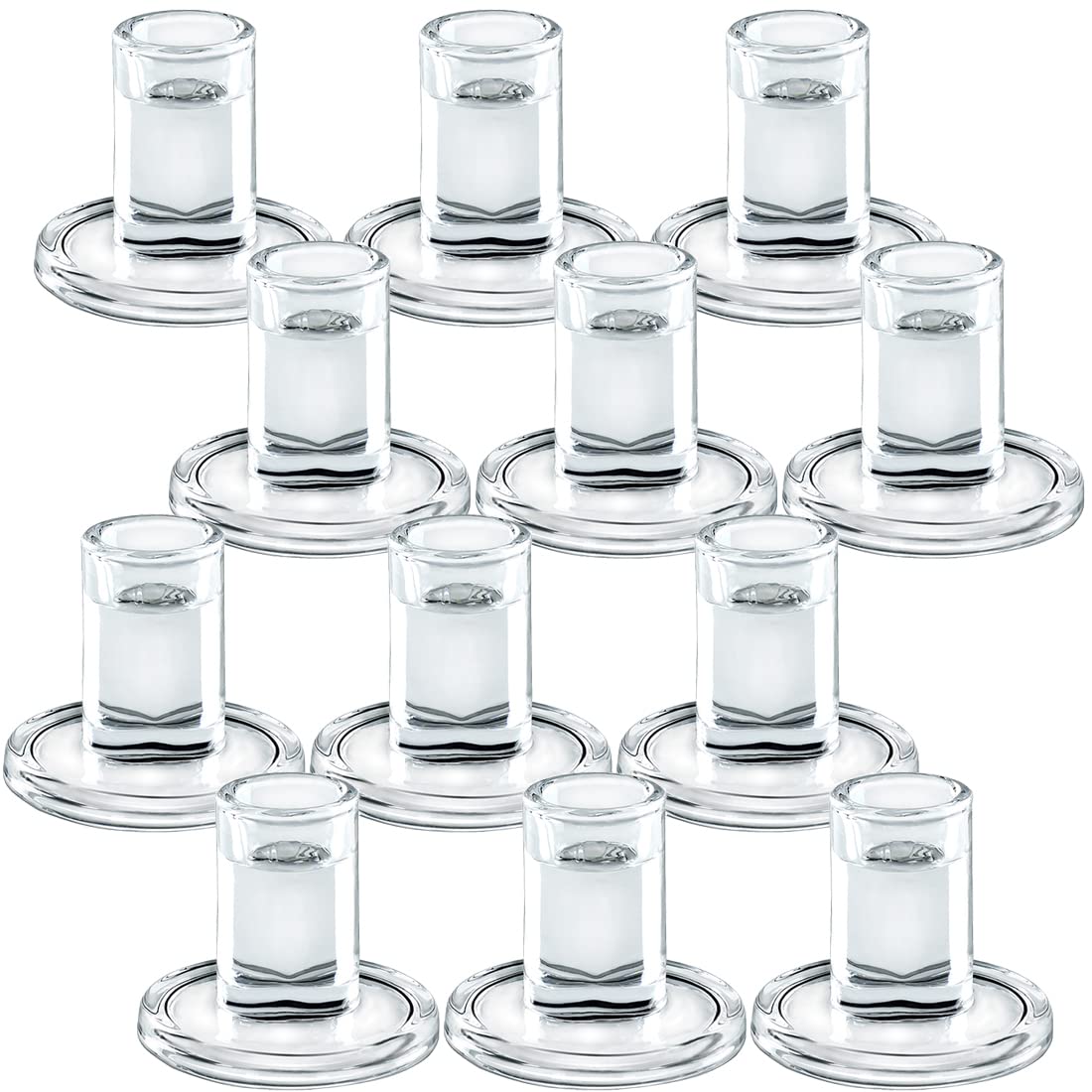 AGLARY 12pcs Taper Candle Holders, Glass Crystal Candlestick Holders Bulk, Clear Candle Holders for Dining Table Centerpiece