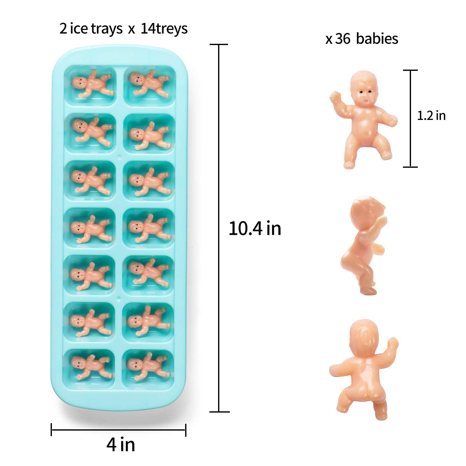 Juxinda My Water Broke Baby Shower Game - 36 1.2 Inch Tiny Plastic Babies, 2 Ice Cube Trays For Baby Shower Ice Cube Games (Lati