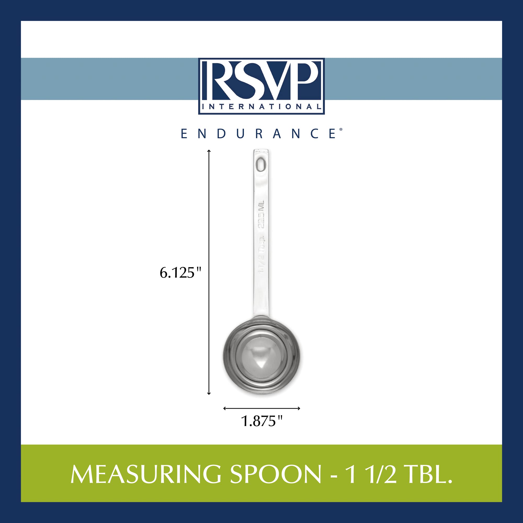 RSVP International Endurance Kitchen Collection Open Stock Measuring Spoon  Stainless Steel  Dishwasher Safe  1.5-Tablespoon