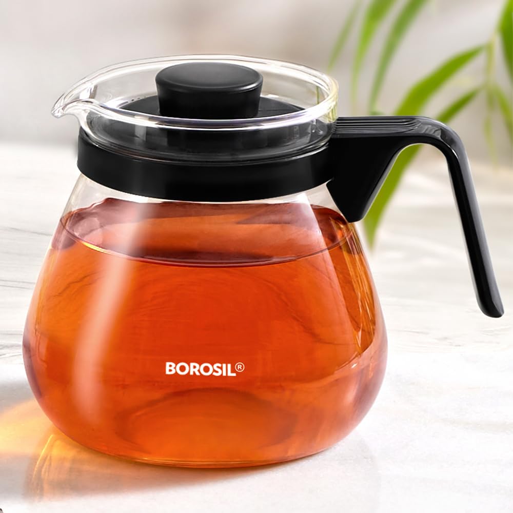 Borosil Carafe With Strainer Lid And Spout Mouth | Borosilicate Glass Flame Proof Glass Kettle | Microwave, Dishwasher And Oven 