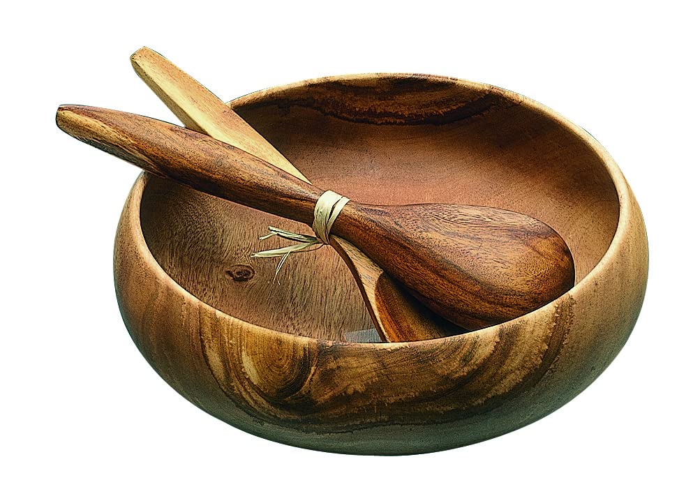 Pacific Merchants Acaciaware 10- By 3-Inch Acacia Wood Round Calabash Serving/Salad Bowl