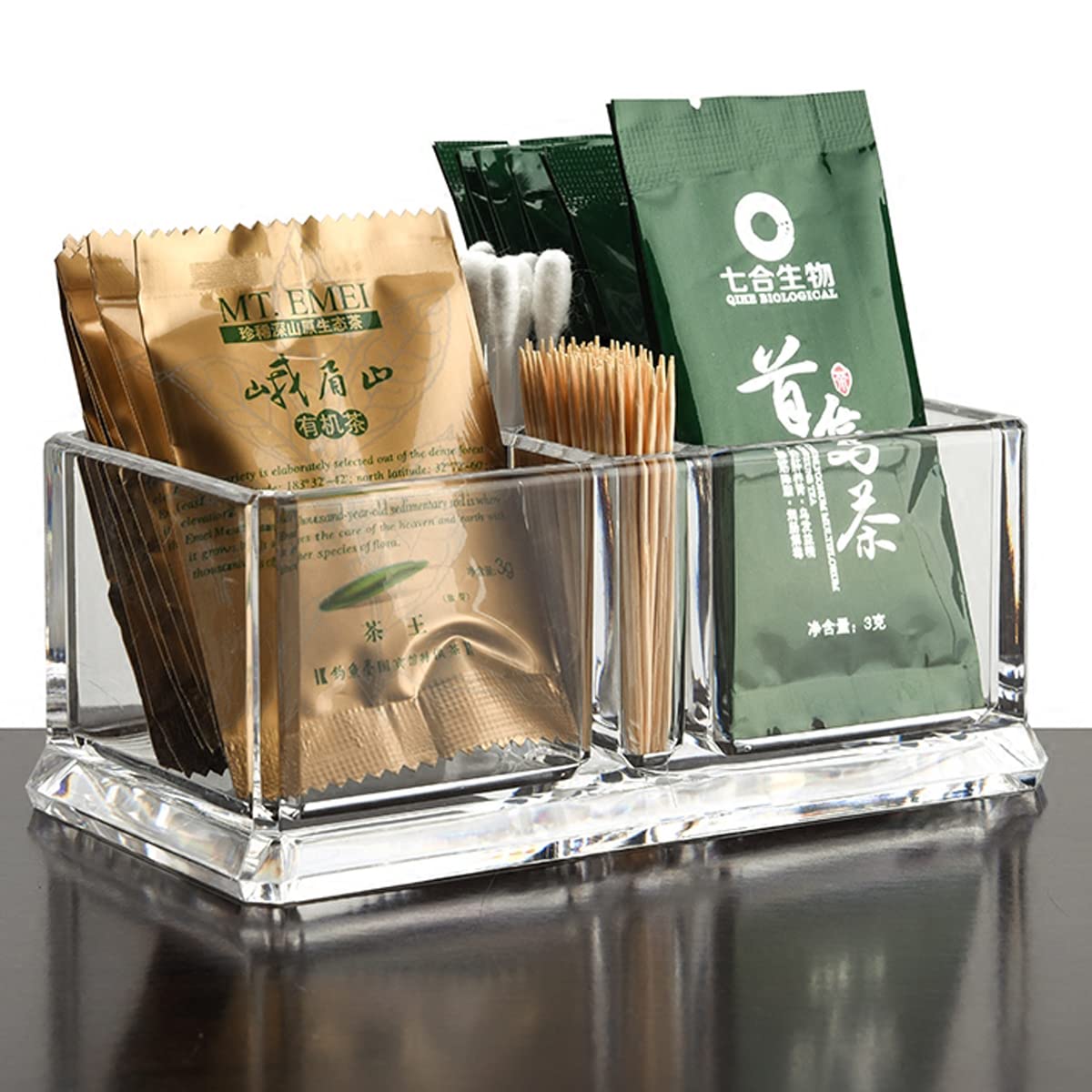 Yakri Clear Acrylic Two Lattices Tea Bags Holder Coffee Sugar Bag Case Guest Room Storage Boxes Ytbh-001