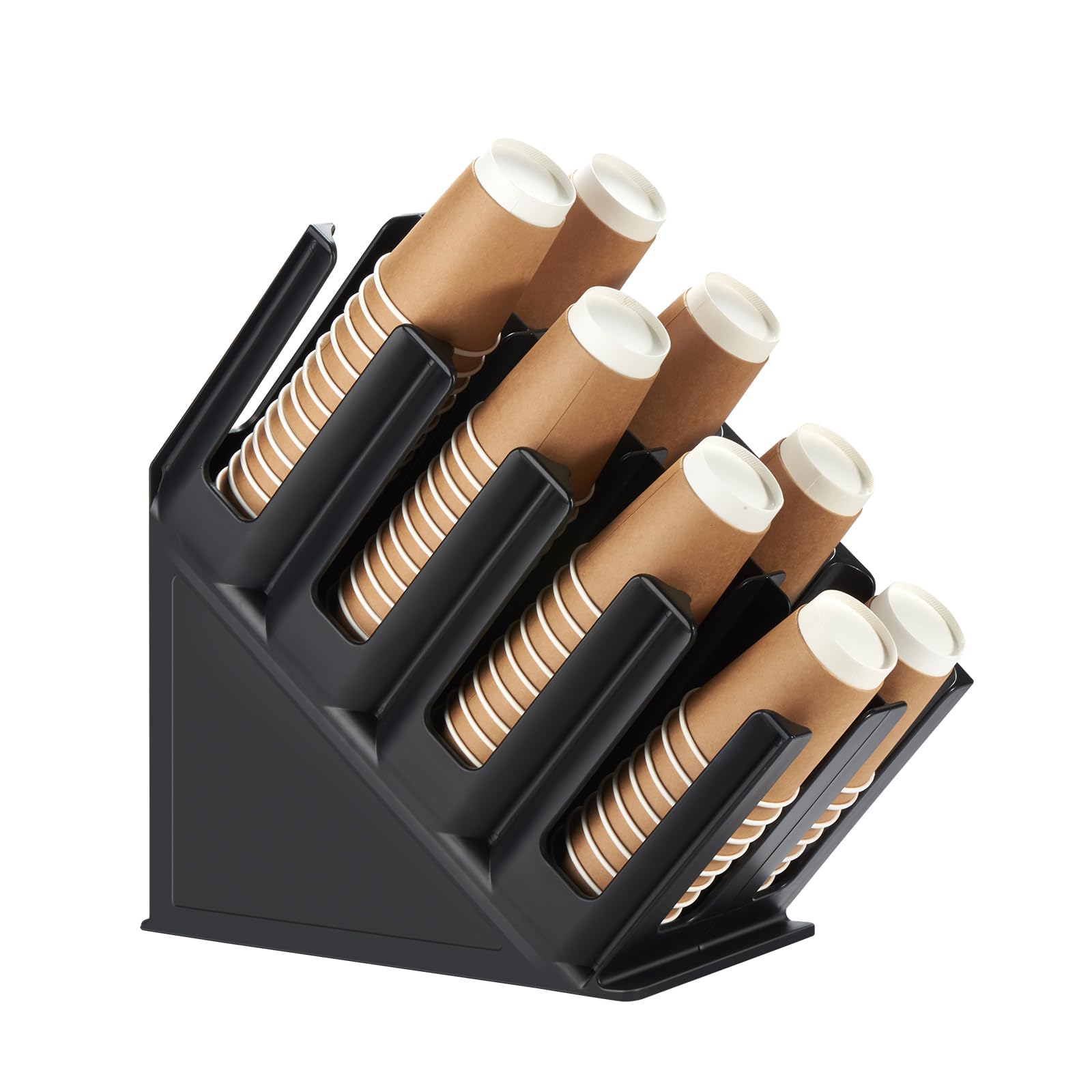 CURTA Disposable Paper Cup Dispenser, Lid Dispenser 8 Compartment PC Coffee Cup and Lid Storage Organizer for Countertop Bar, Be