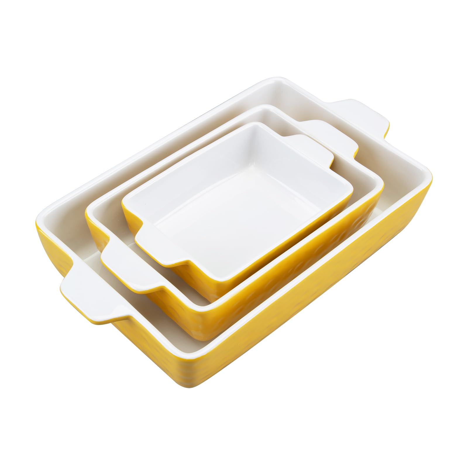 GarveeHome Baking Dishes Set of 3, Ceramic Bakeware Set with Handles, Porcelain Baking Pan Casserole Dishes for Oven and Microwa