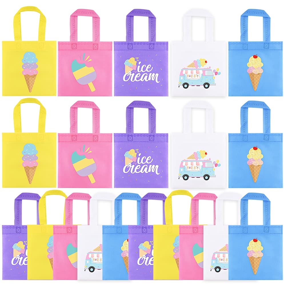 20Pcs Ice Cream Party Favor Bags, Ice Cream Reusable Non-Woven Gift Bag, Ice Cream Goodie Candy Tote Bag For Kid'S Ice Cream The