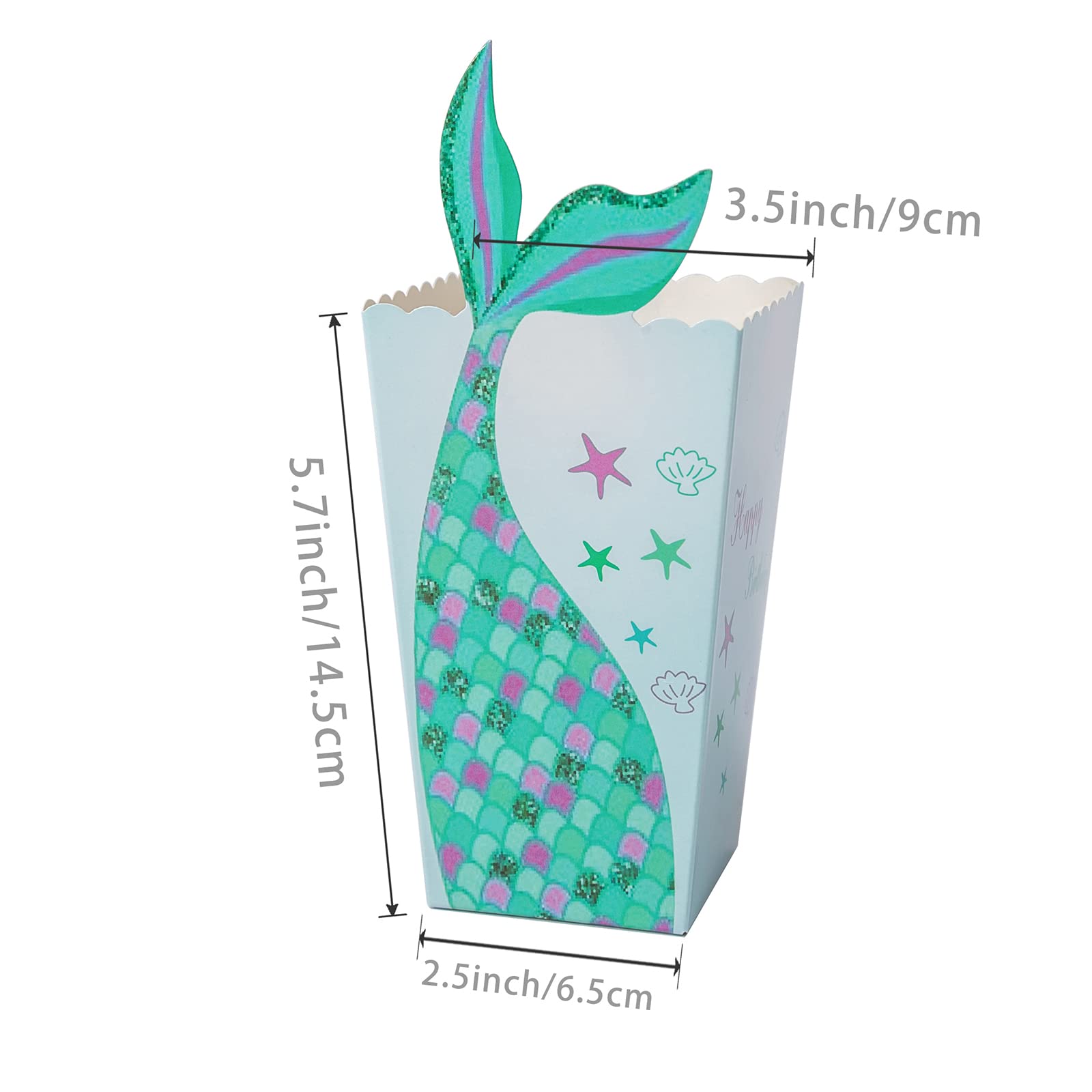 Lamantery 24Pcs Mermaid Popcorn Box Snack Treat Paper Box Mermaid Birthday Party Supplies Cardboard Candy Cookie Container For W