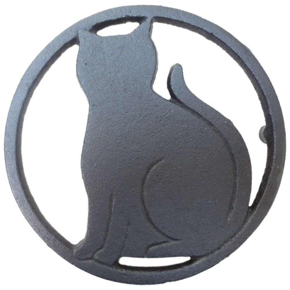 Black Cat Metal Trivet With Feet For Kitchen Or Dining Table - Cast Iron - 5.6-Inches Across - More Than One Makes A Set For Cou
