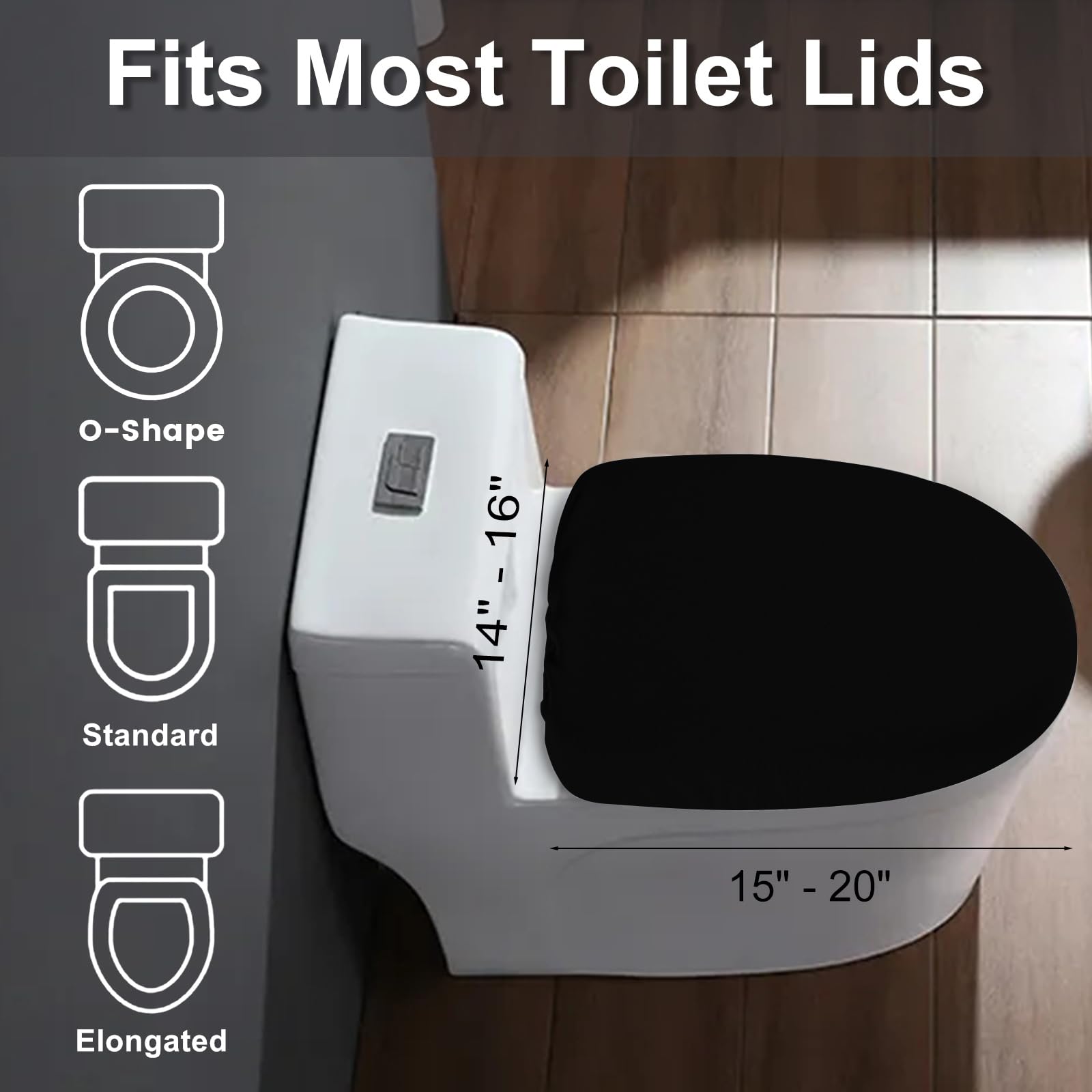 Stretch Spandex Toilet Lid Cover, Thick Toilet Seat Cover For Bathroom, Washable Soft Toilet Cover, Fits Most Toilet Lids, Black