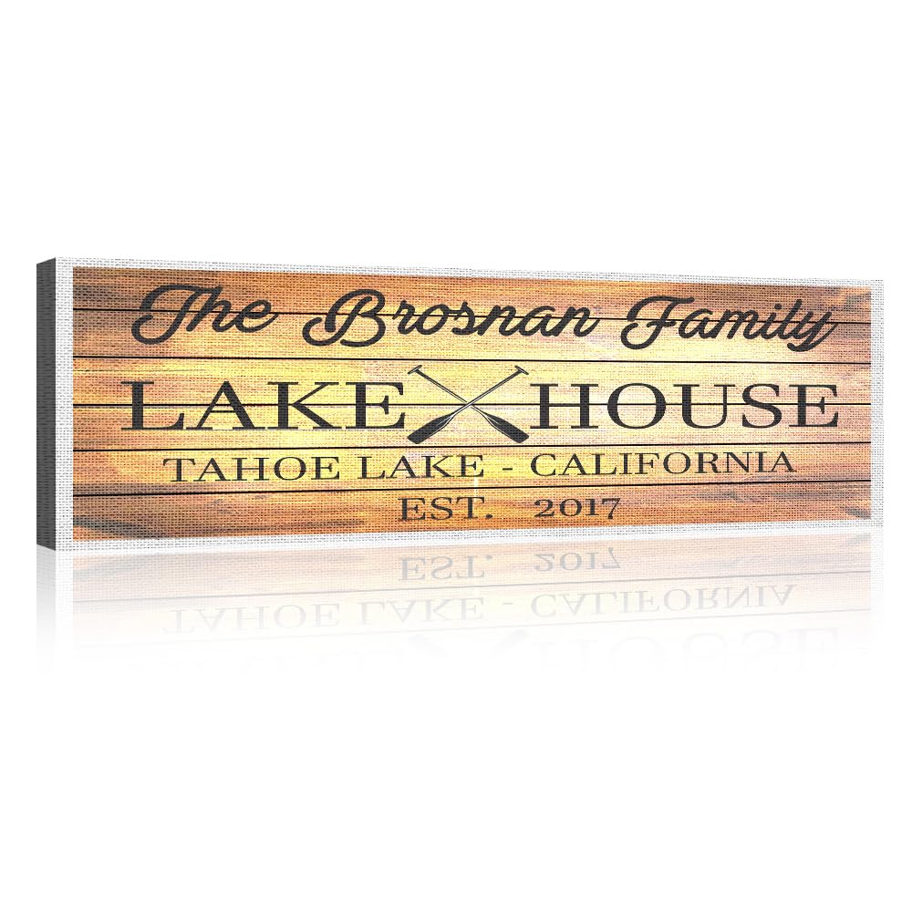Tailored Canvases Custom Lake House Sign - Large Rustic Print Decor Canvas Wall Art For Home, Living Room, Bedroom, Kitchen & En
