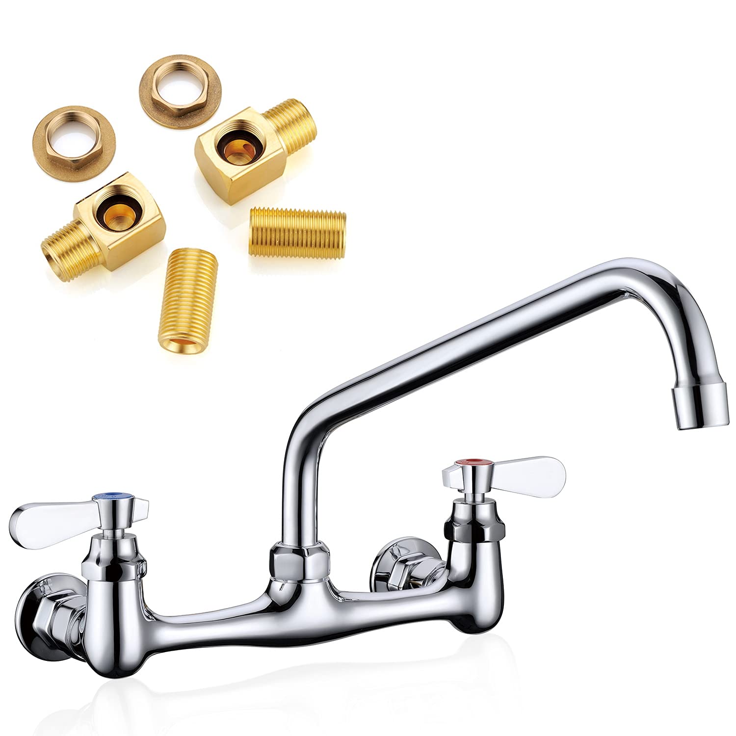 Favorpo Wall Mount Faucet 8 Inches Center Commercial Kitchen Faucet  12 Inches Swivel Spout Wall-Mount Utility Sink Faucets  2 Handle Wall Mounted Faucets for Kitchen Laundry Room Restaurant