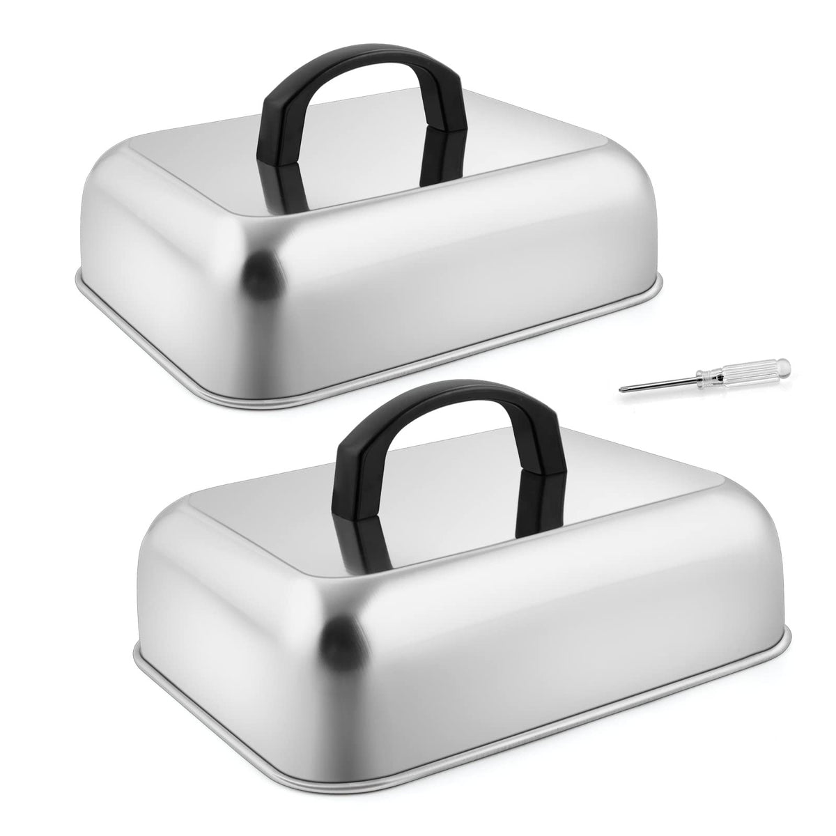 Hasteel Cheese Melting Dome Set Of 2, Stainless Steel Rectangular 9X7 Inch Basting Steaming Cover, Heavy Duty Metal Grill Dome F