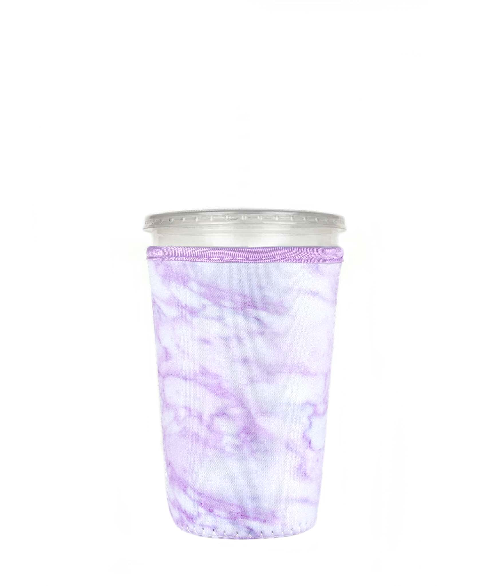 Reusable Insulator Neoprene Cup Sleeve For Iced Beverages And Coffee (Light Purple Marble, Medium)