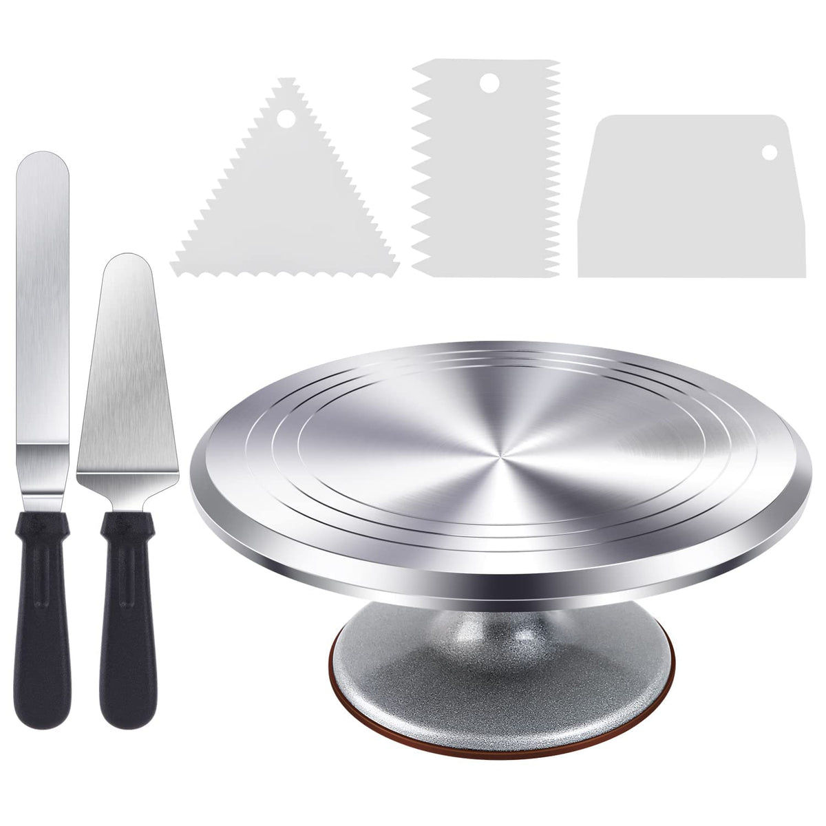 Cake Turntable, Ohuhu Aluminium 12'' Cake Decorating Kit Supplies Rotating Stand Revolving Spinner With 2 Icing Spatula 3 Comb S