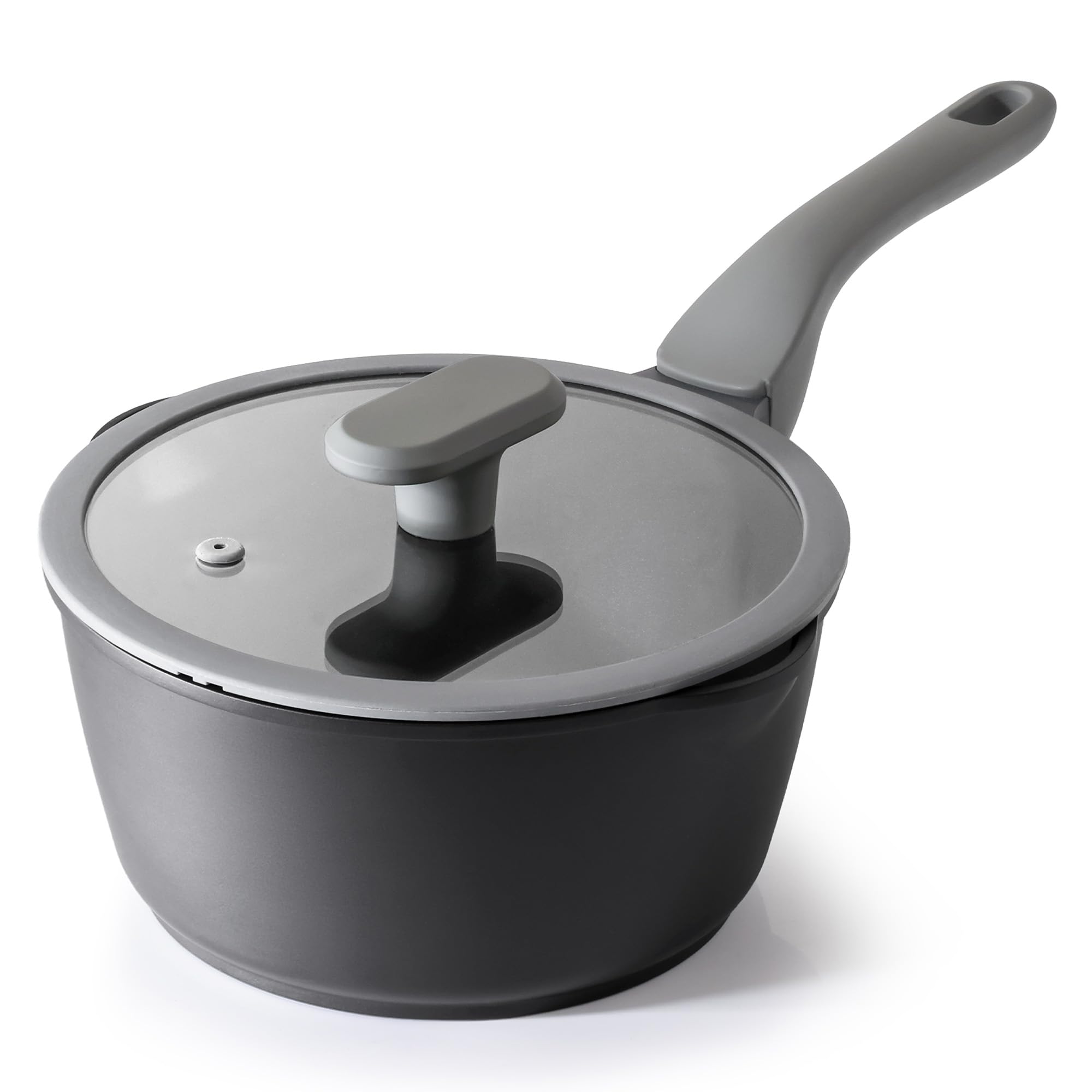 PRICUSIS Nonstick Saucepan with Lid, 2.7 Quart Non Toxic Pot with Pour Spouts, Full Coated, 100% Dishwasher Safe, Induction Comp