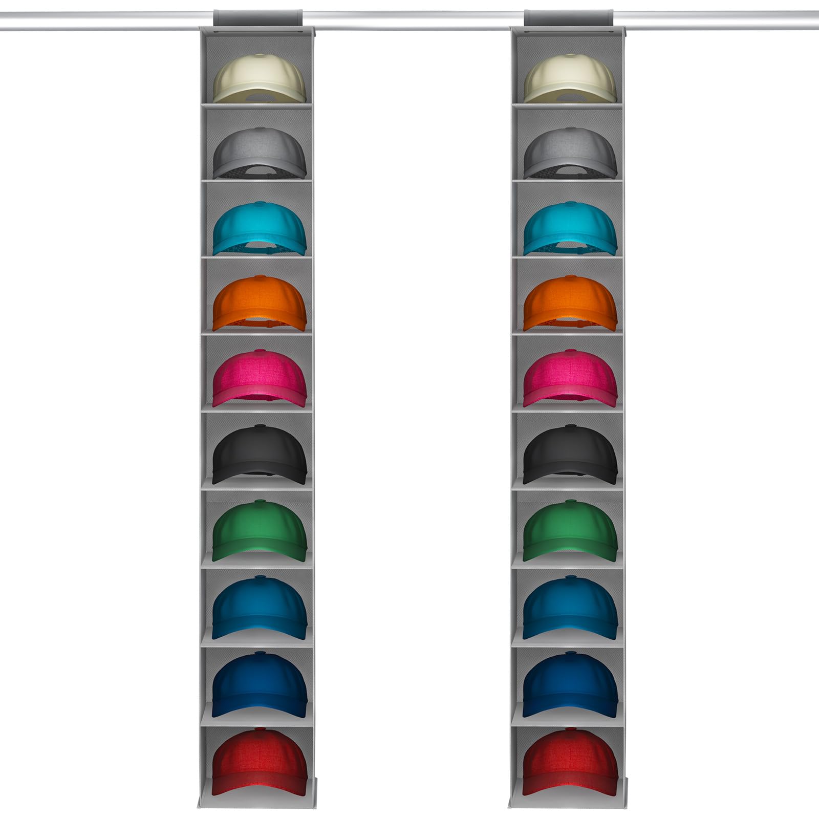 Lifewit 10 Compartments Hat Organizer For Baseball Caps, 2 Packs Hat Racks Hanging Storage Organizer, Non-Woven Fabric Display S