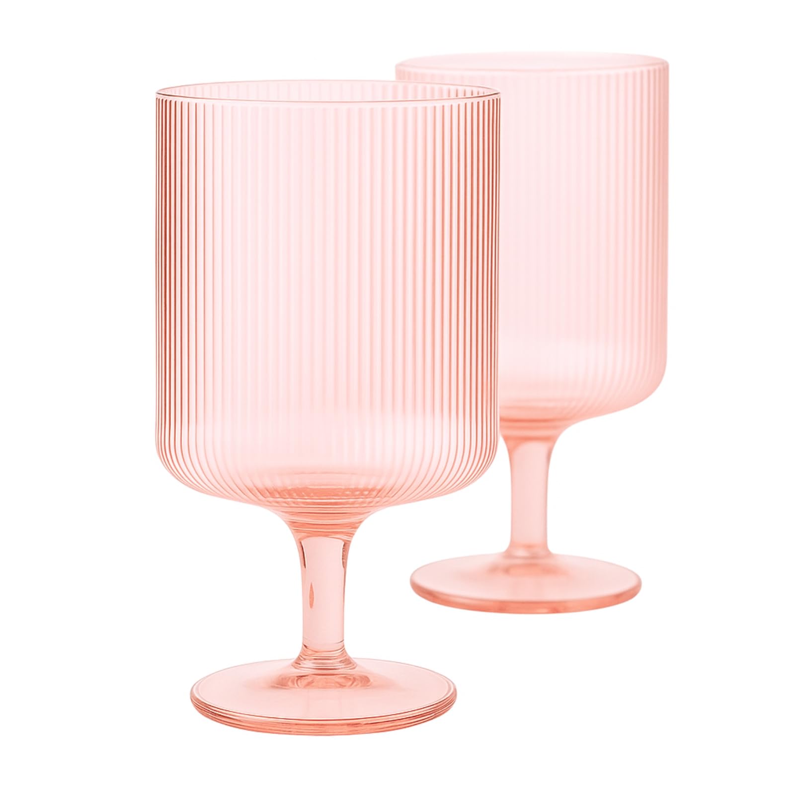 Khen Ripple Textured Blush Pink Stemmed Glass Wine Goblets | Set of 2