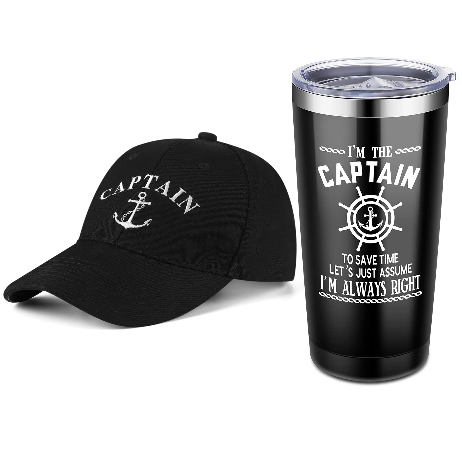 Handepo Boating Accessories Gifts For Men Boat Captain Cap I'M Captain Tumbler Boating Baseball Cap Nautical Cups Stainless Stee