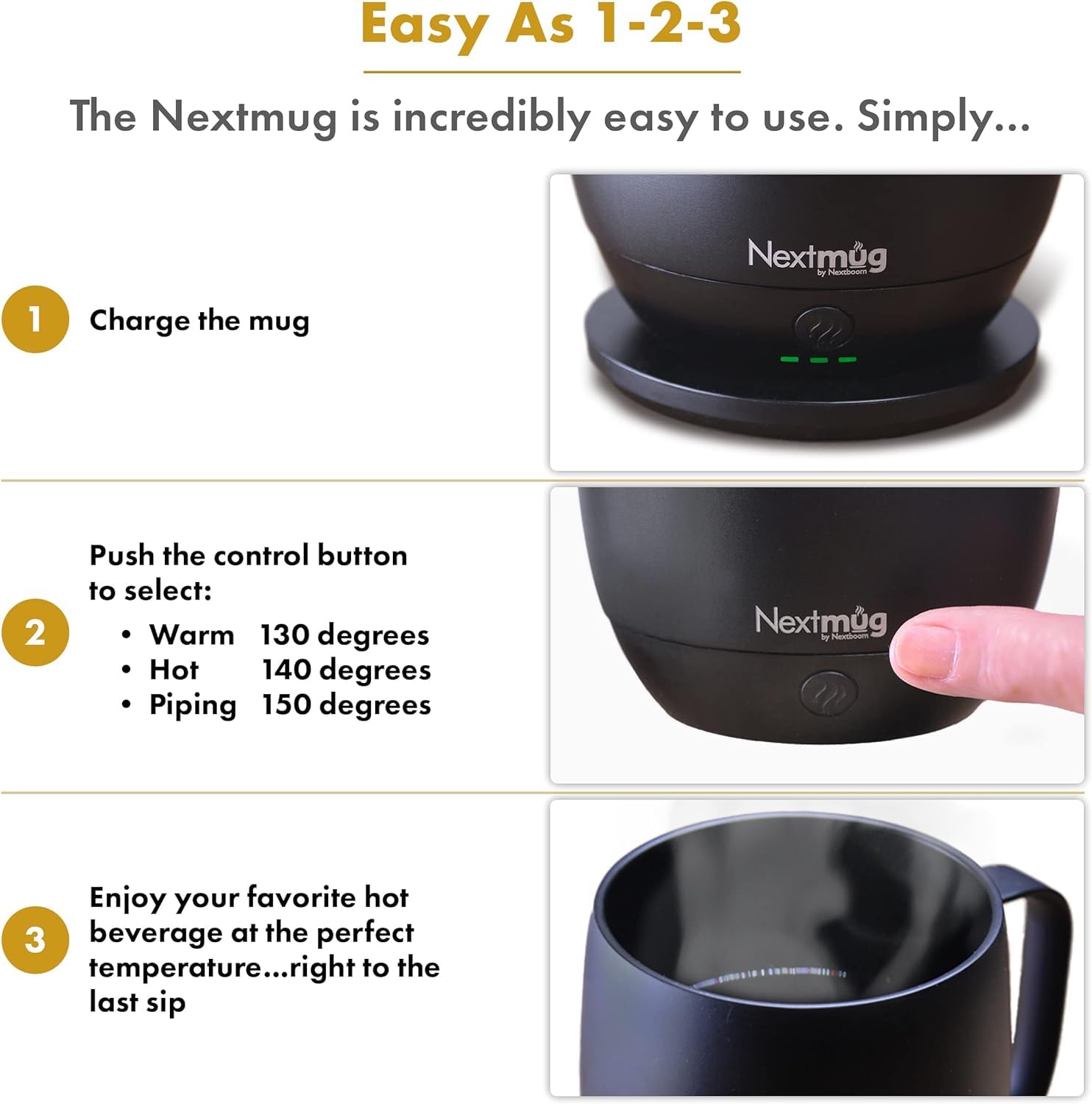 Nextmug - Temperature-Controlled, Self-Heating Coffee Mug (Graphite - 14 Oz.)