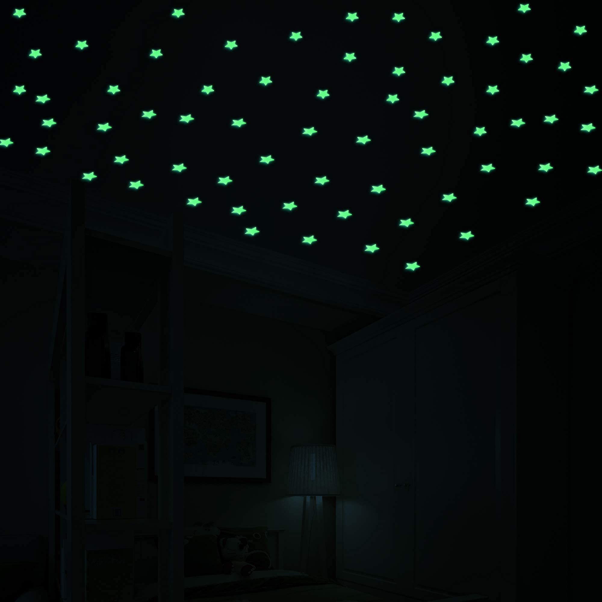 AM AMAONM 100 Pcs Blue Glow in The Dark Luminous Stars Fluorescent Noctilucent Plastic Wall Stickers Murals Decals for Home Art Decor Ceiling Wall Decorate Kids Babys Bedroom Room Decorations