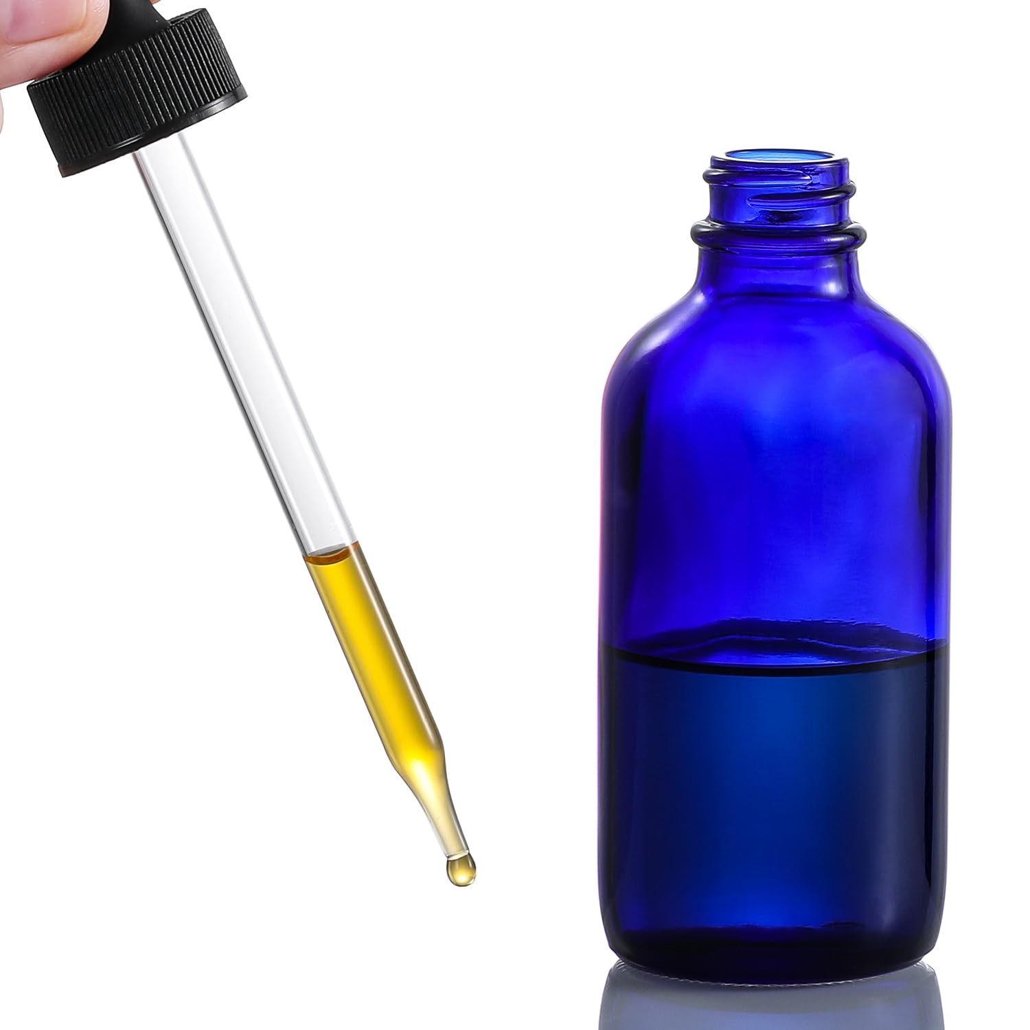Aozita 4 Pack, 4Oz Blue Glass Dropper Bottles With 1 Funnel & 4 Lables - 120Ml Dark Bluetincture Bottles With Eye Droppers - Lea