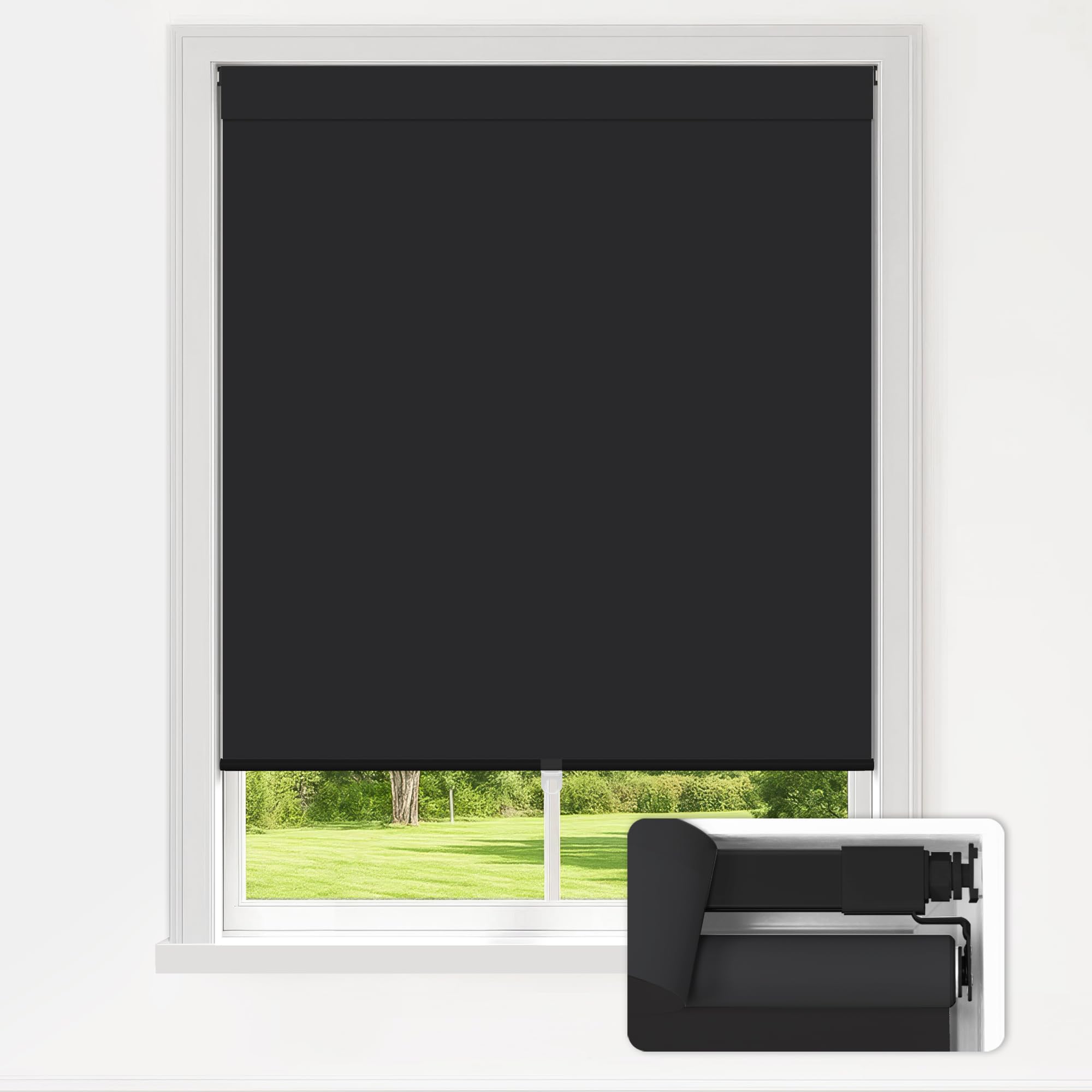 LazBlinds No Drill Blinds for Indoor Windows, Blackout Roller Shades, Cordless Window Blackout Blinds, Thermal Insulated Fabric 