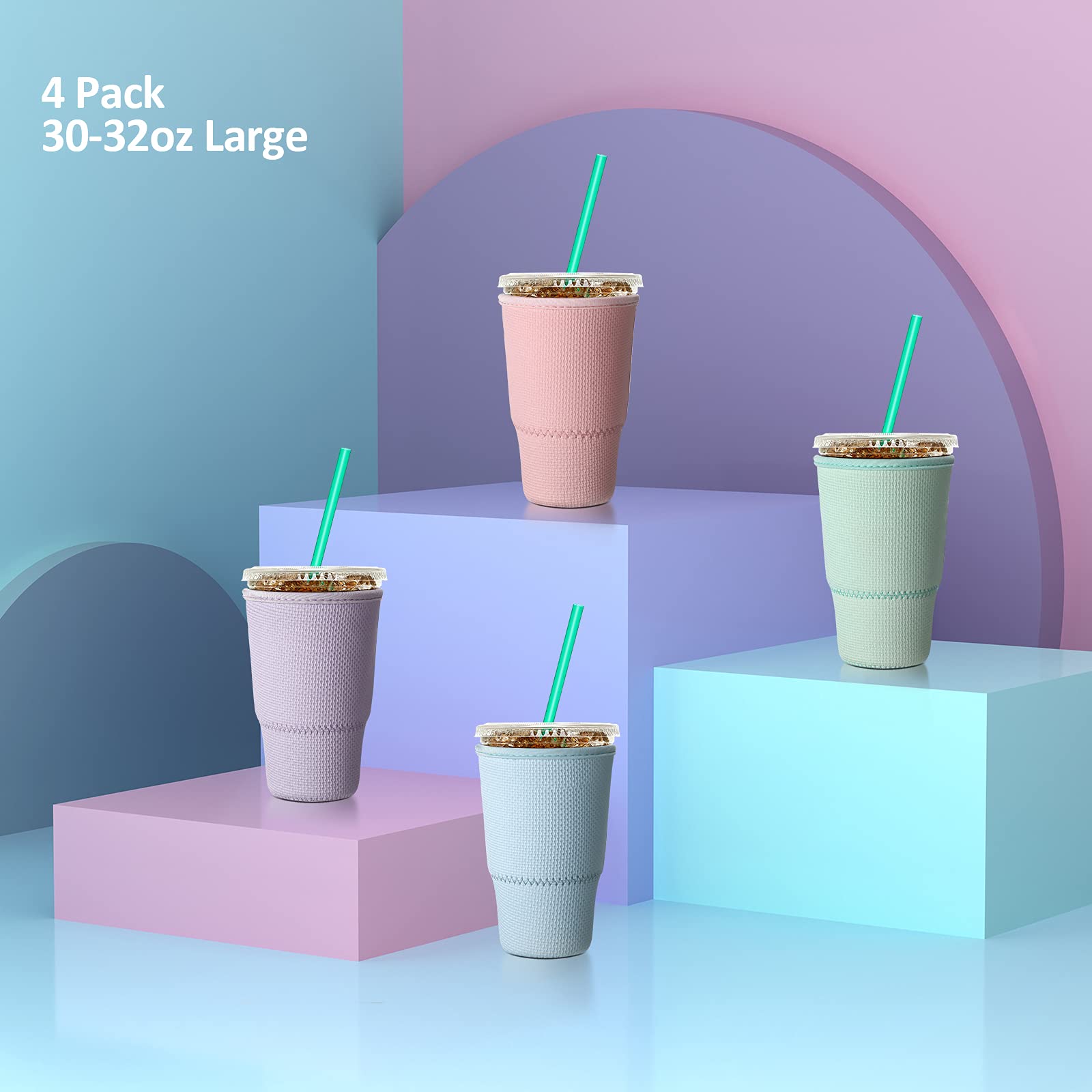 Honeydak 4 Pieces Reusable Coffee Sleeves Cup Sleeve Cup Insulator Bottle Sleeves For Iced Coffee Cold Drinks Beverages, Fits 30