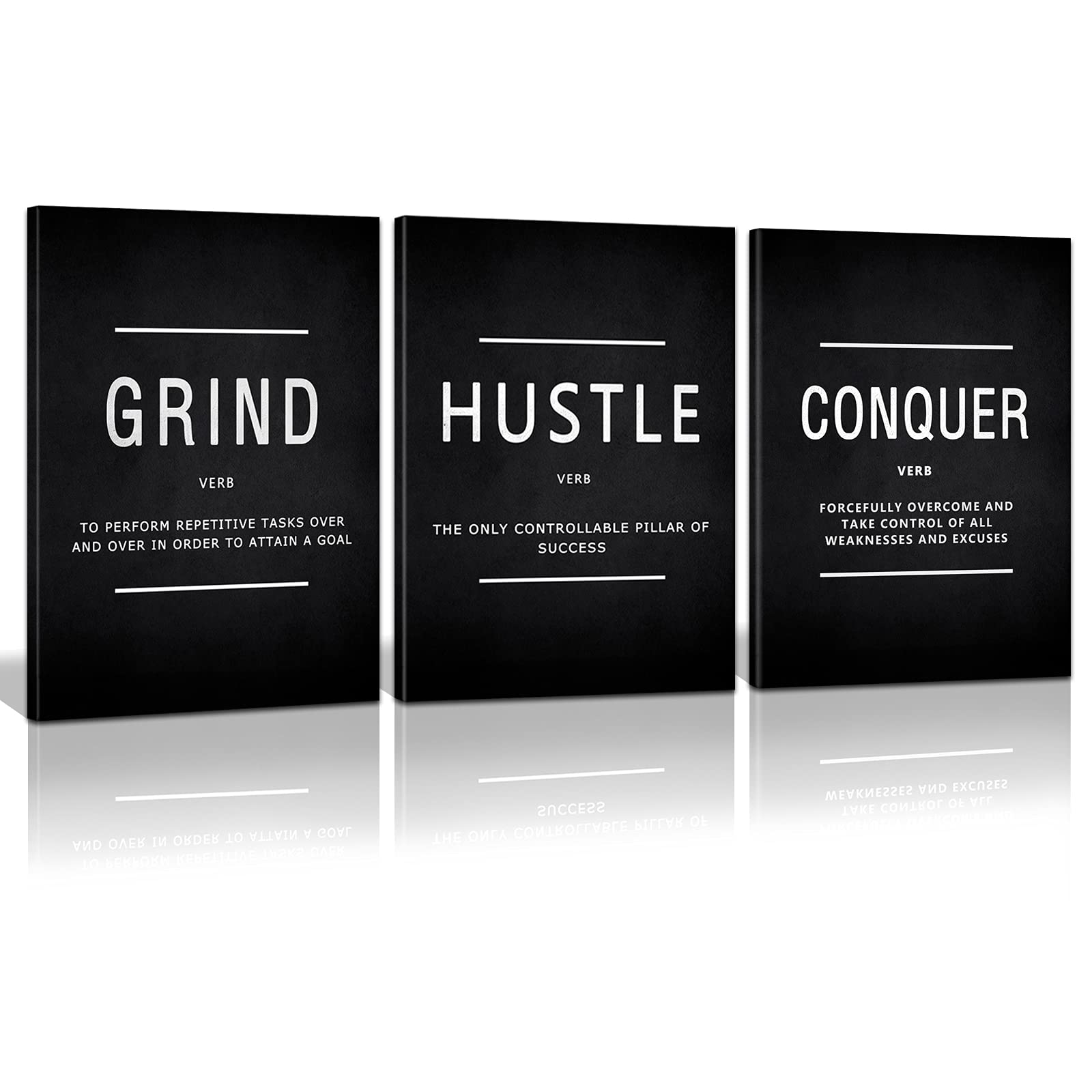 Kawahone Success Quotes Wall Art, Grind Hustle Conquer Motivation Wall Poster Framed Positive Sayings Wall Hanging Inspirational