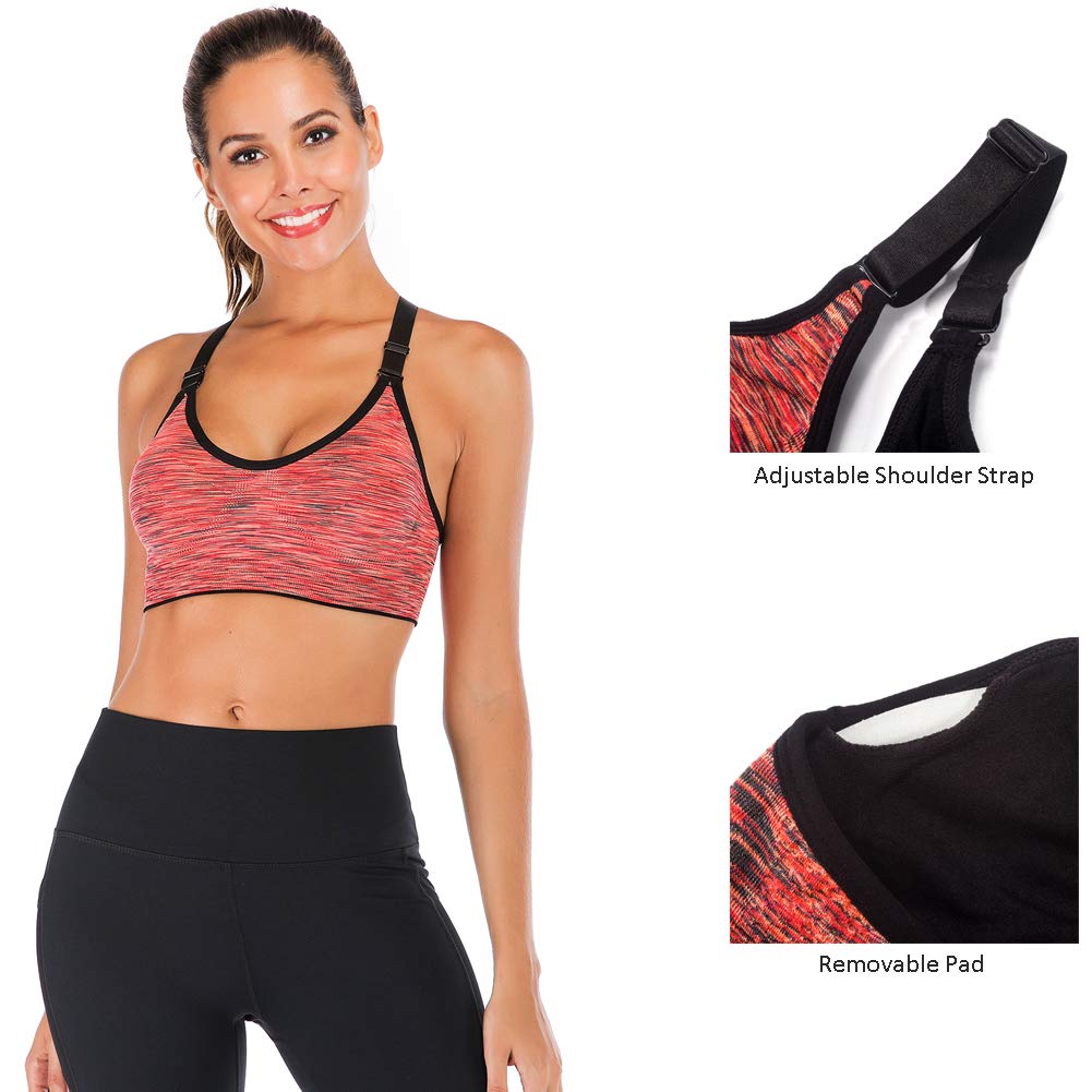 Yeyele Sports Bras For Women Adjustable Strap And Removable Pad Tank Top Racerback Sports Bra(Red,2Xl)