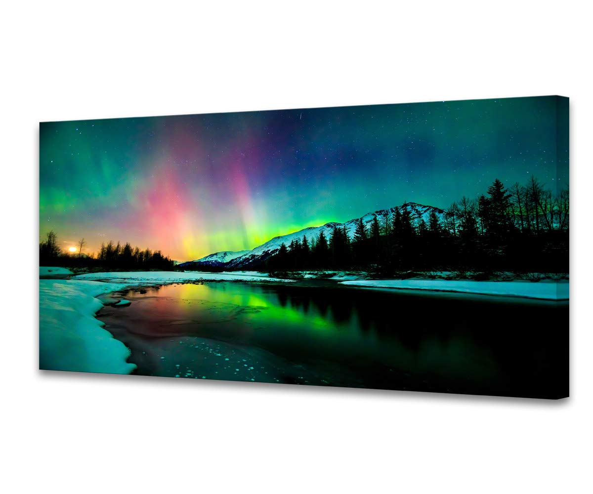 S01962 Wall Art Aurora Scenery Painting On Canvas Stretched And Framed Canvas Paintings Ready To Hang For Home Decorations Wall
