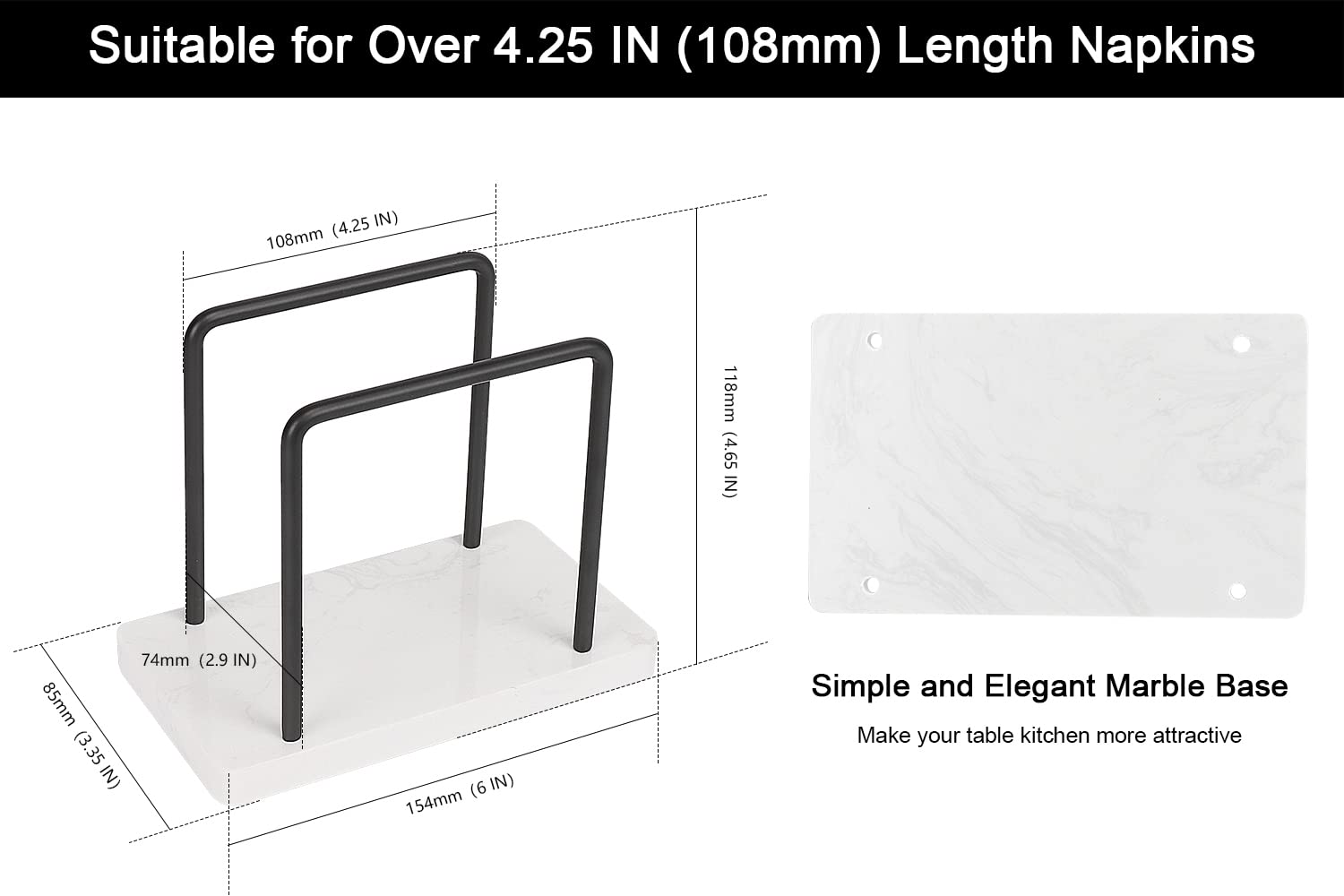 Livabber Napkin Holder, Metal Napkin Holder Modern Freestanding Tissue Paper Dispenser For Table Kitchen Countertop (Marble Base