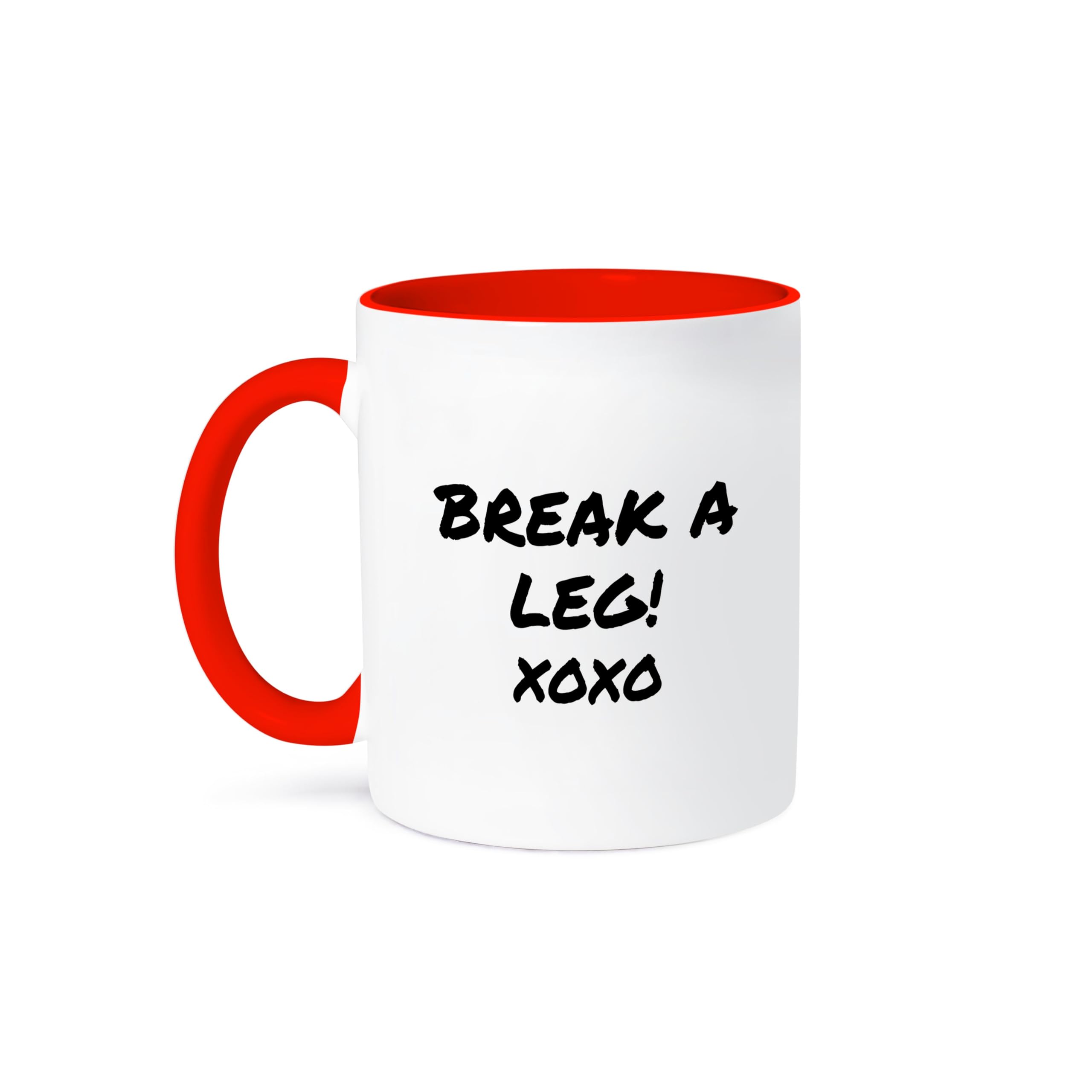 3dRose Break A Leg Xoxo Theater, Actor, Show Business Good Luck Message Note Two Tone Red Mug, 1 Count (Pack of 1)