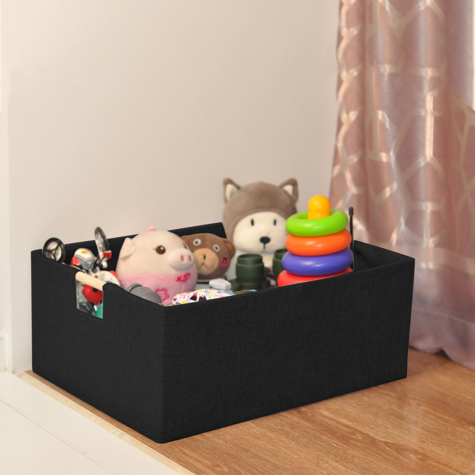 Xianshengle Fabric Storage Basket For Shelves, Collapsible Storage Bins With Wood Handles, Rectangle Closet Baskets, Wardrobe Or