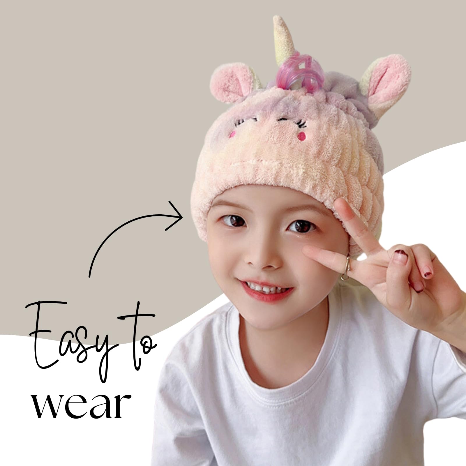 LCBD Microfiber Hair Towel Wrap for Kids, Unicorn Dry Hair Cap Set with Hair Scrunchies, Soft Absorbent Quick Hair Drying Towel
