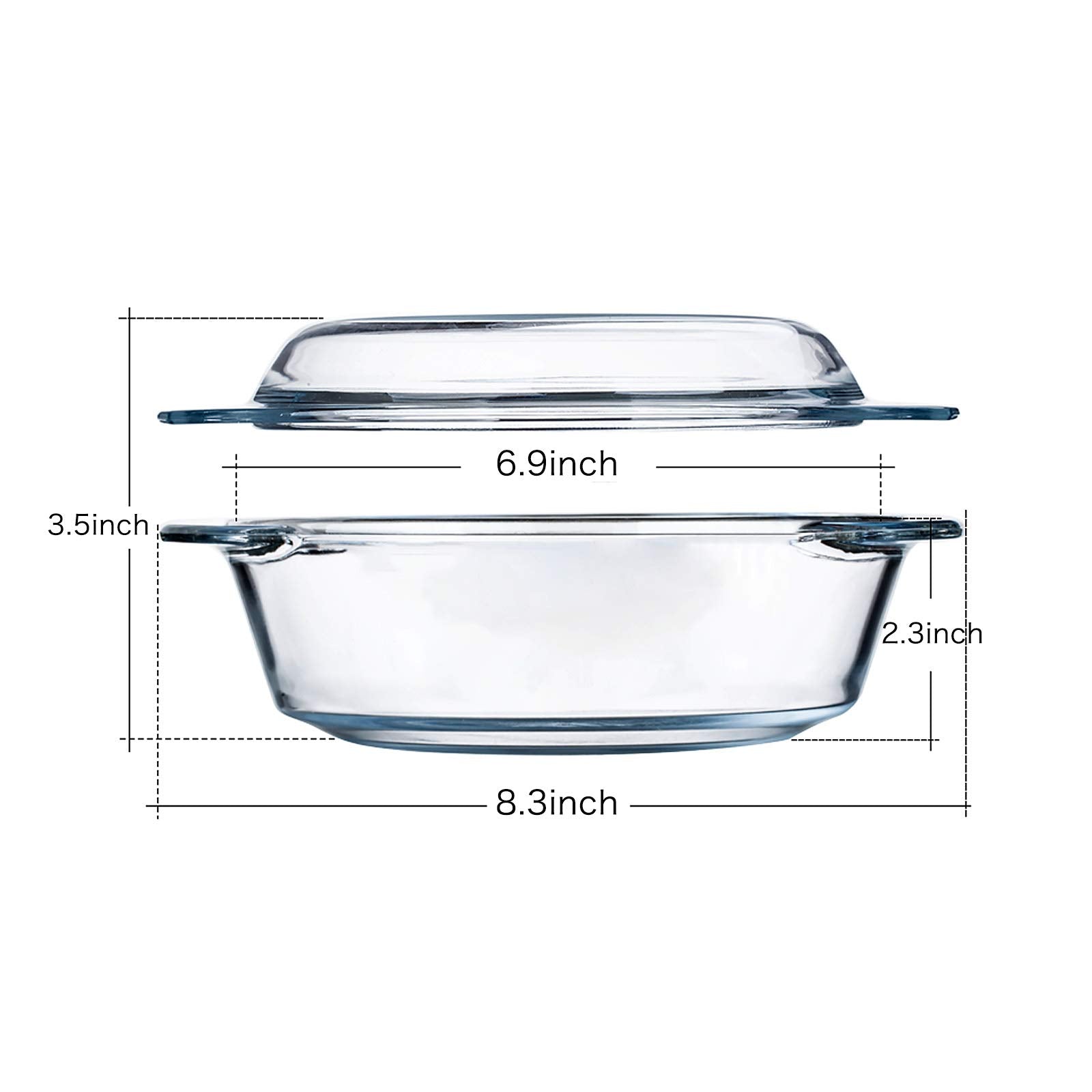 Clear Round Glass Casserole With Lid By Nutriups | Covered Glass Ovenware With Lid, 1 L