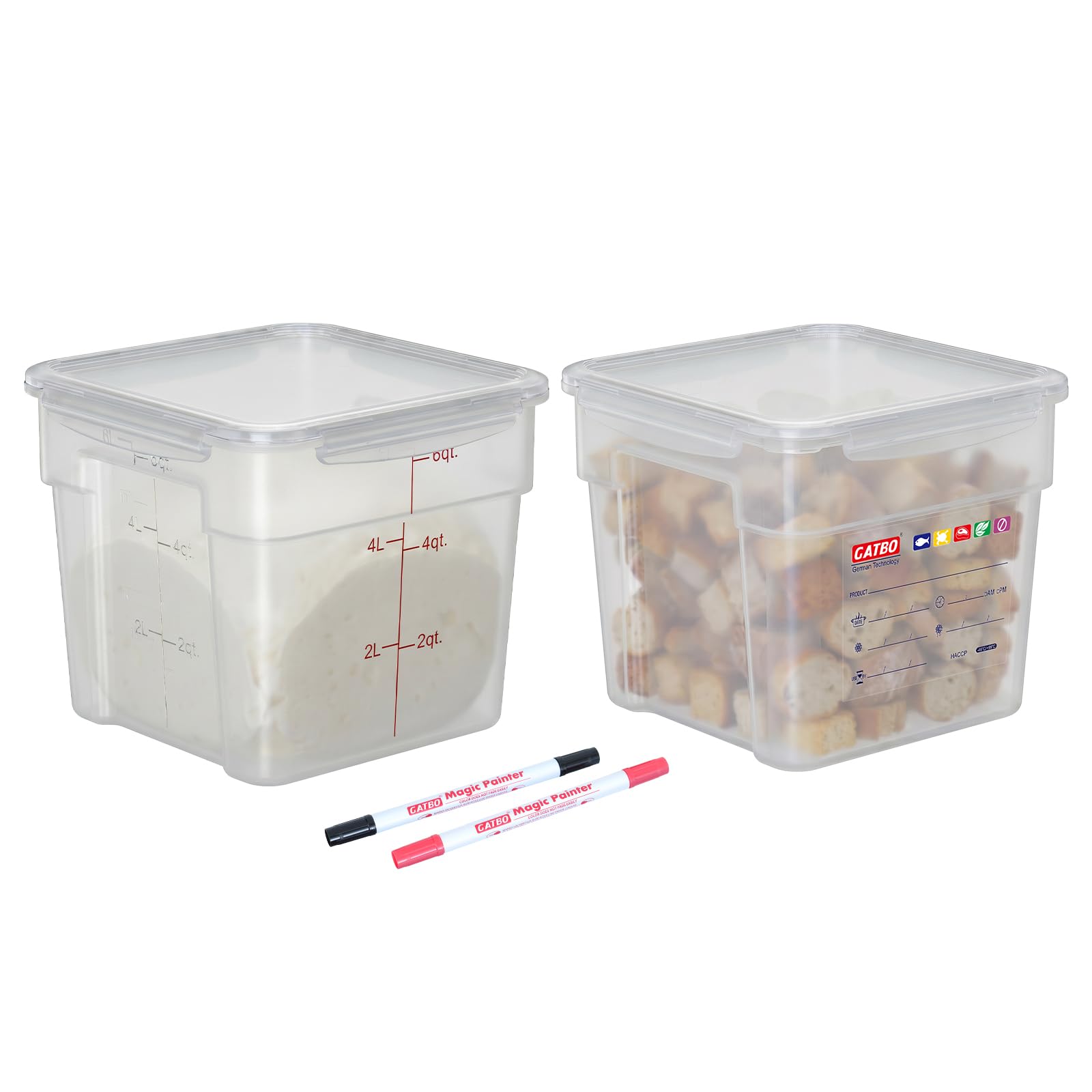 GATBO 2 Pack 6 QT Airtight Food Storage Containers, BPAFree Translucent Polypropylene, Recessed Handles & Labeling Area, Stacka