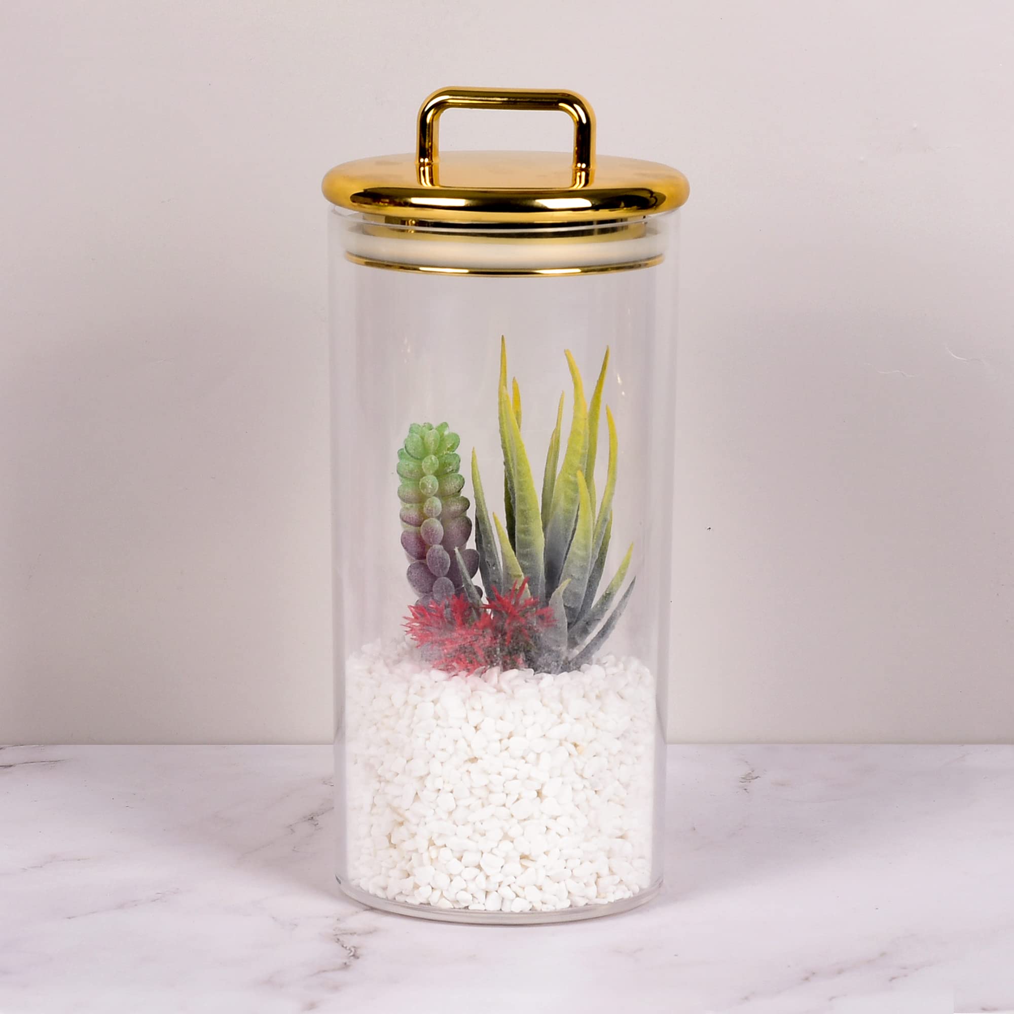 32 Oz Large Acrylic Storage Apothecary Jar With Gold Airtight Lid | Bathroom Vanity Organizer Containers | Ideal Decorative Cani