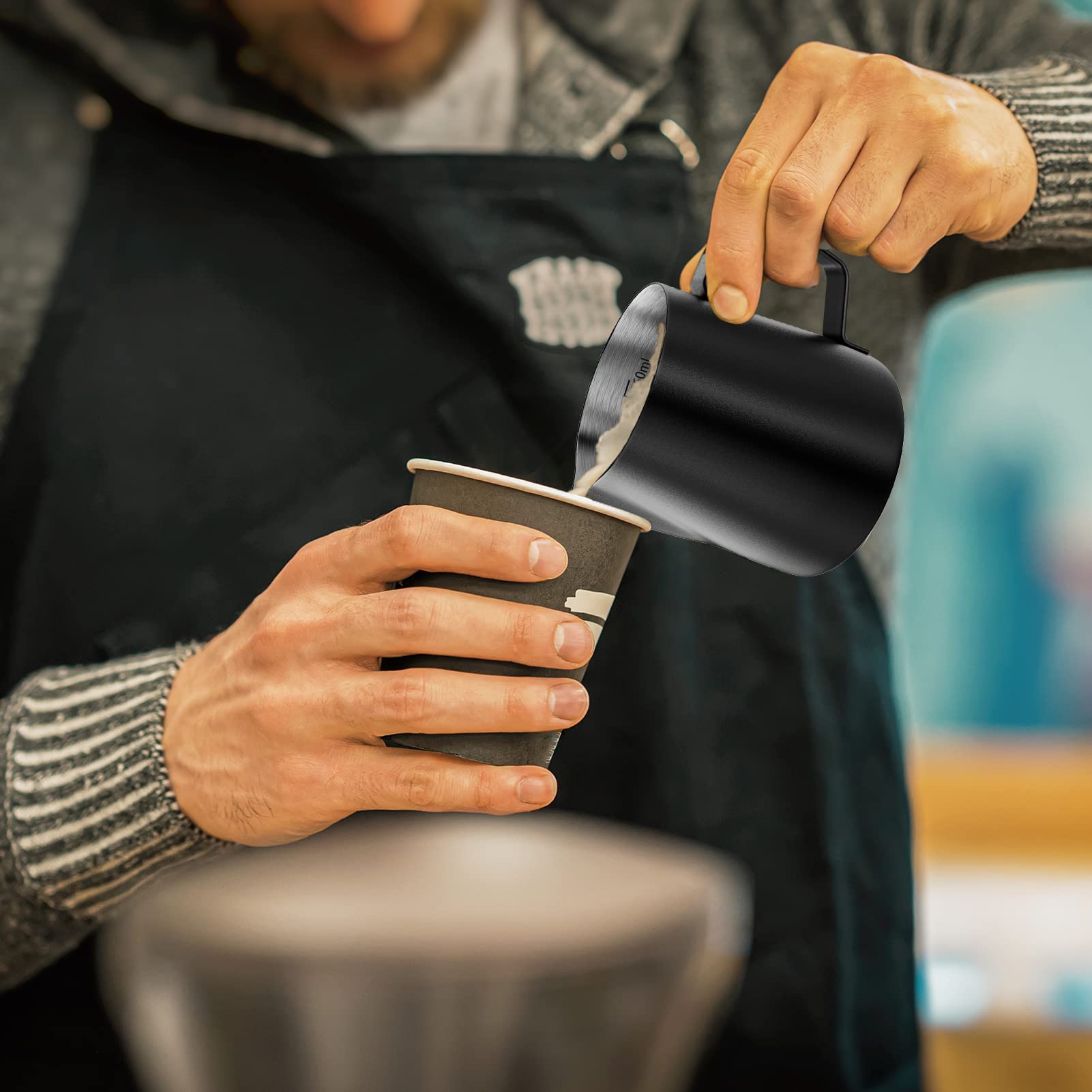 HULISEN 6.8oz/200ml Milk Pitcher  Stainless Steel Espresso Latte Steaming Frothing Pitcher  Coffee Milk Frother Maker  Pour Cup