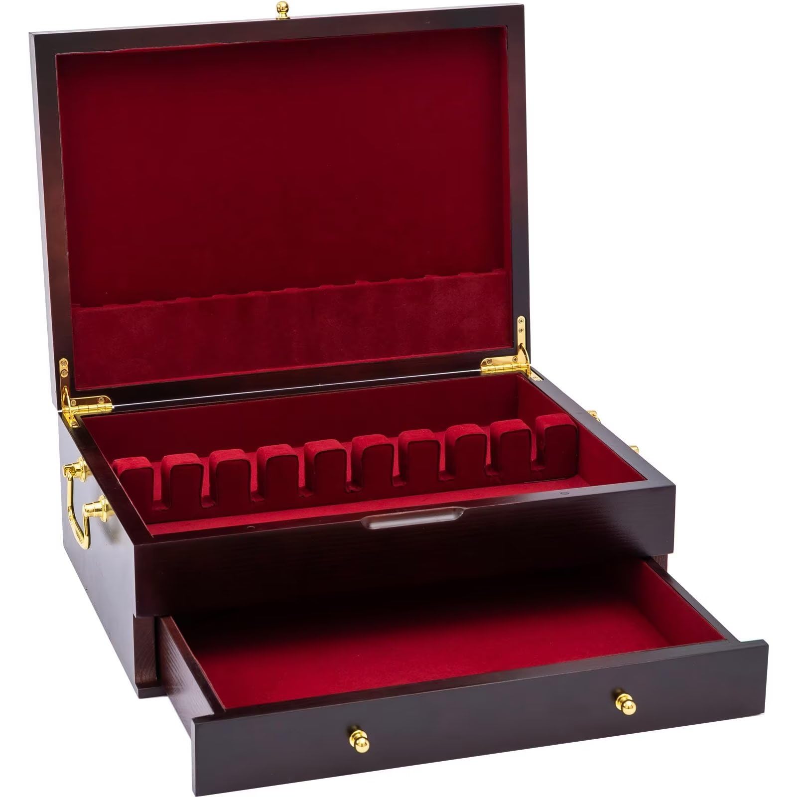 Genrice Wooden Silverware Chest Without Silverware Double-Layer, Silverware Box Storage For Silver, Silverware Case With Handle