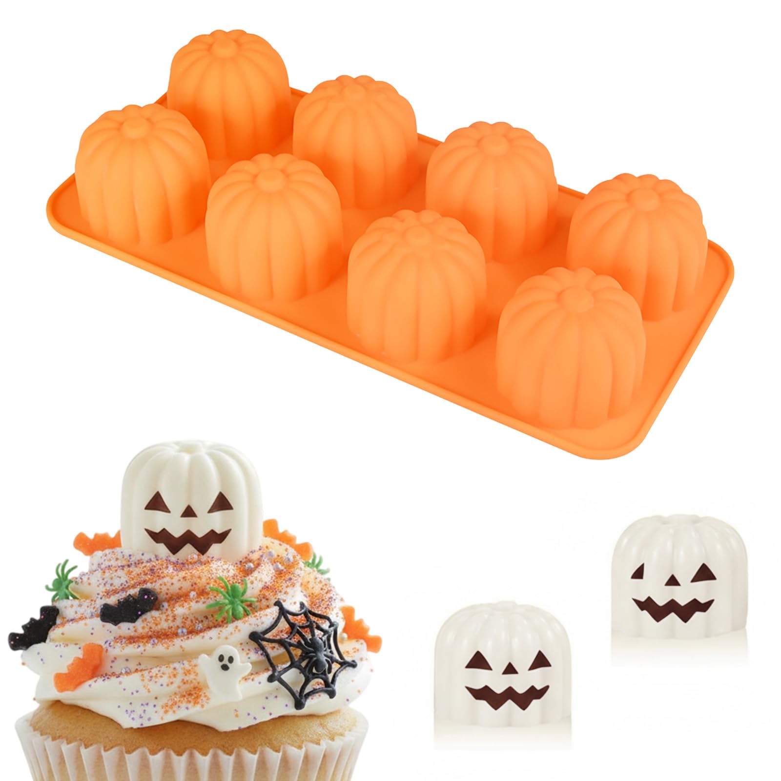 Halloween Pumpkin Silicone Mold for Chocolate,8 Cavities Chocolate Molds,Funny 3D Halloween Chocolate Candy Molds for Soap Puddi