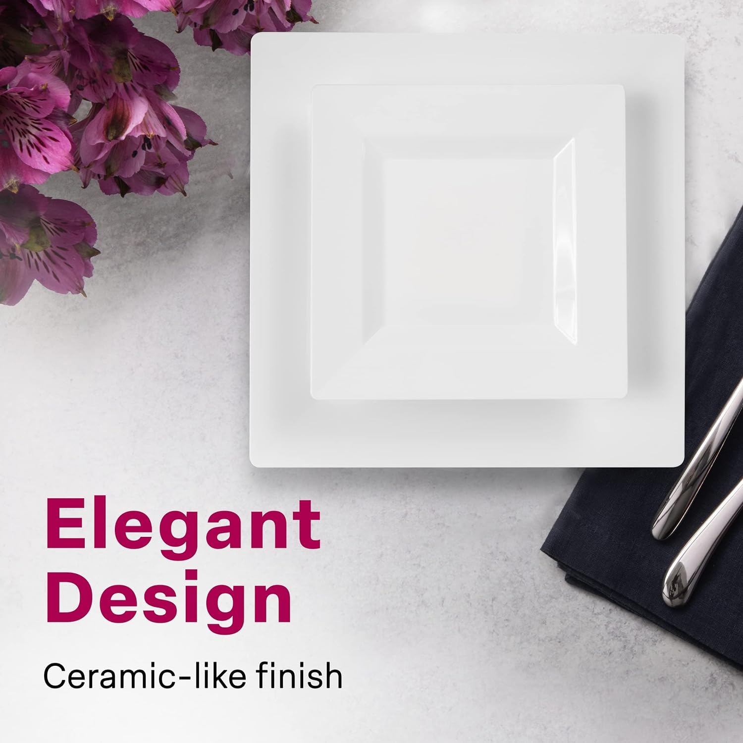 Aya'S Cutlery Kingdom 200 Square Plastic Plates - Heavy Duty Disposable Plates - Includes 100 Dinner Plates (10-Inch) And 100 Sa