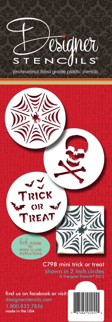 Designer Stencils Mini Trick Or Treat Stencil Set, (Spider Web, Skull And Bones, And Trick Or Treat) Beige/Semi-Transparent