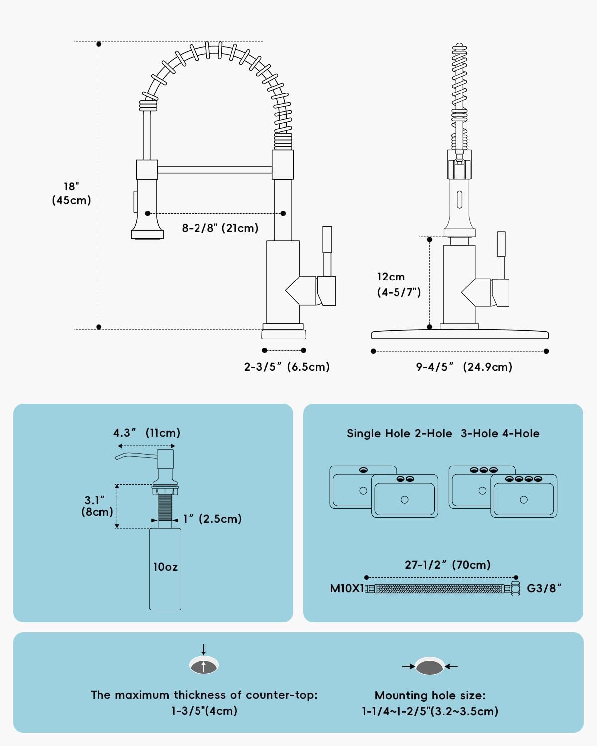 APPASO Black Kitchen Faucet with Soap Dispenser  Pull Down Stainless Steel Commercial Single-Handle Spring Faucet for Kitchen Sink with Deck Plate  Matte Black