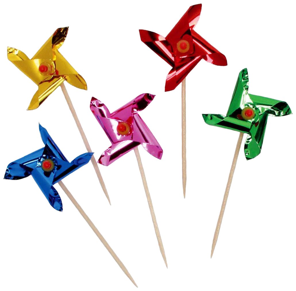 Multicolor Pinwheel Picks (4'') 12 Count, Eye-Catching & Unique Design Table Display For Birthdays, Celebrations & More