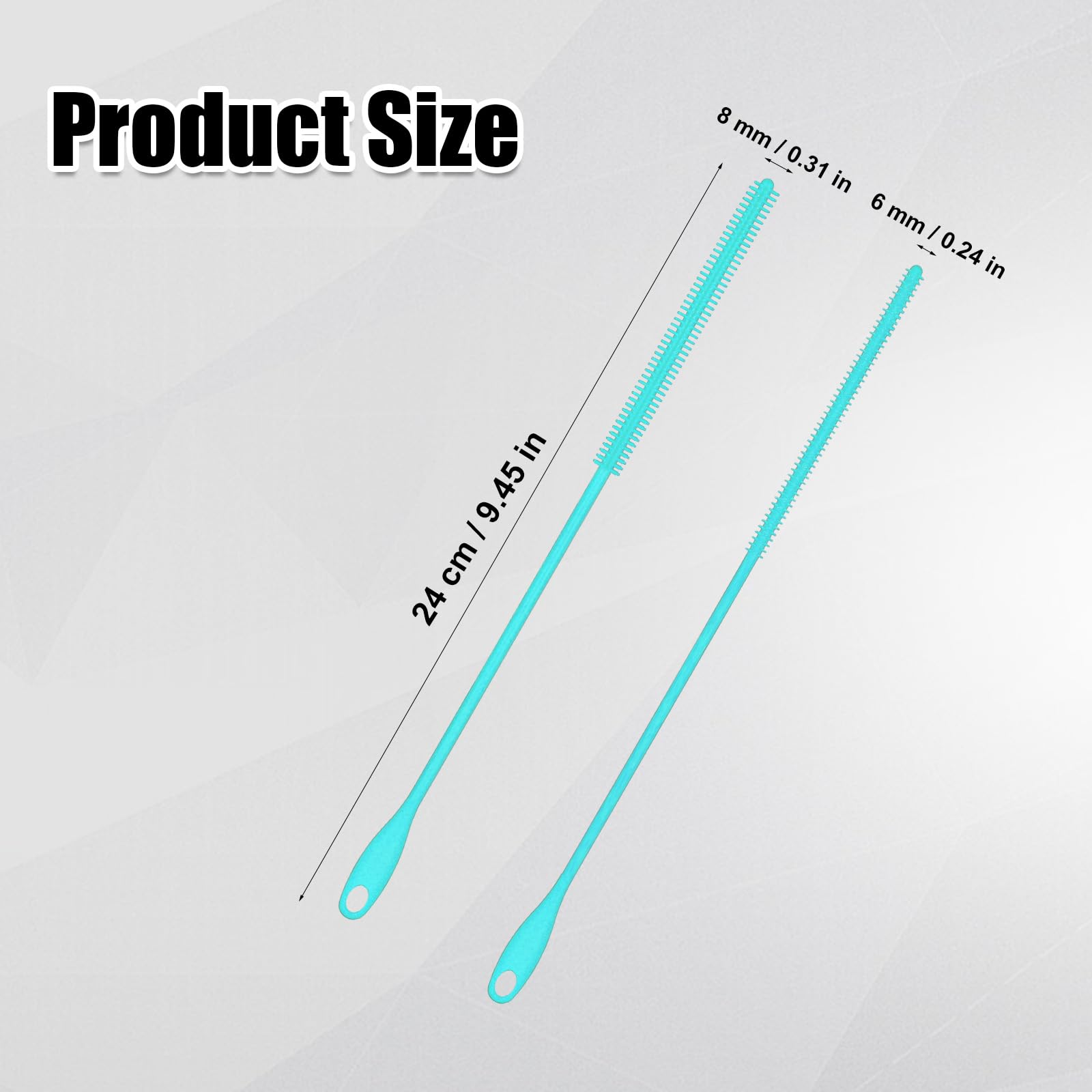 2Pcs Silicone Straw Brushes, 6Mm+8Mm Extra Long Straw Cleaning Brush Reusable Bottle Straw Washing Tool With Hanging Ring Bendab