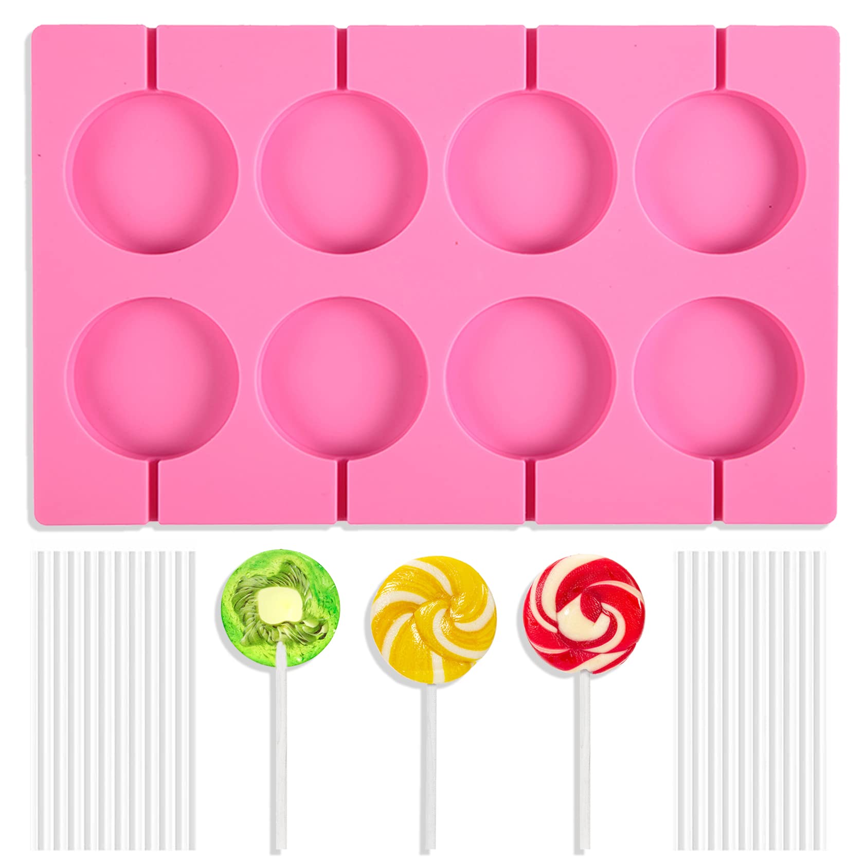 Silicone Lollipop Molds Candy Molds Silicone Sucker Molds Hard Candy Mold & 8 Rounds Nonstick Lollipop Mold With 20 Sticks For C