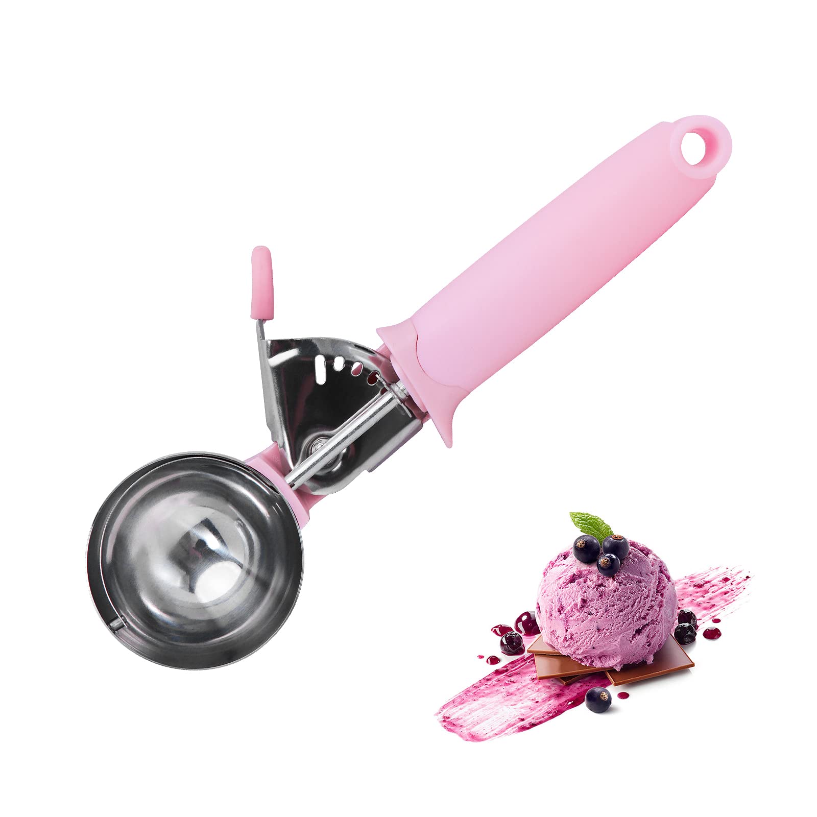 Ice Cream Scoop, Cookie Fruit Scoop With Comfort Grip Handle, Stainless Steel Ice Cream Scoop With Trigger Lever(8.46 Inch)
