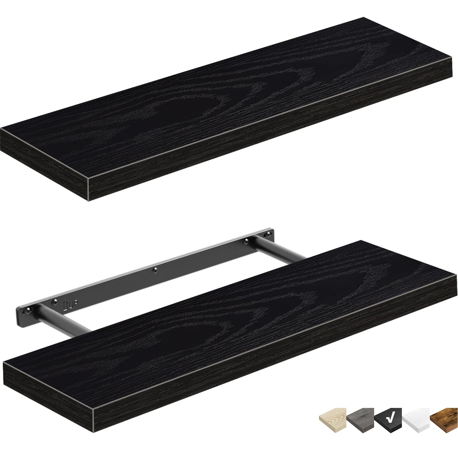 Qeeig Bathroom Shelves 24 Inches Long Wall Shelf 24 X 9 Inch Set Of 2, Black (008-60B)
